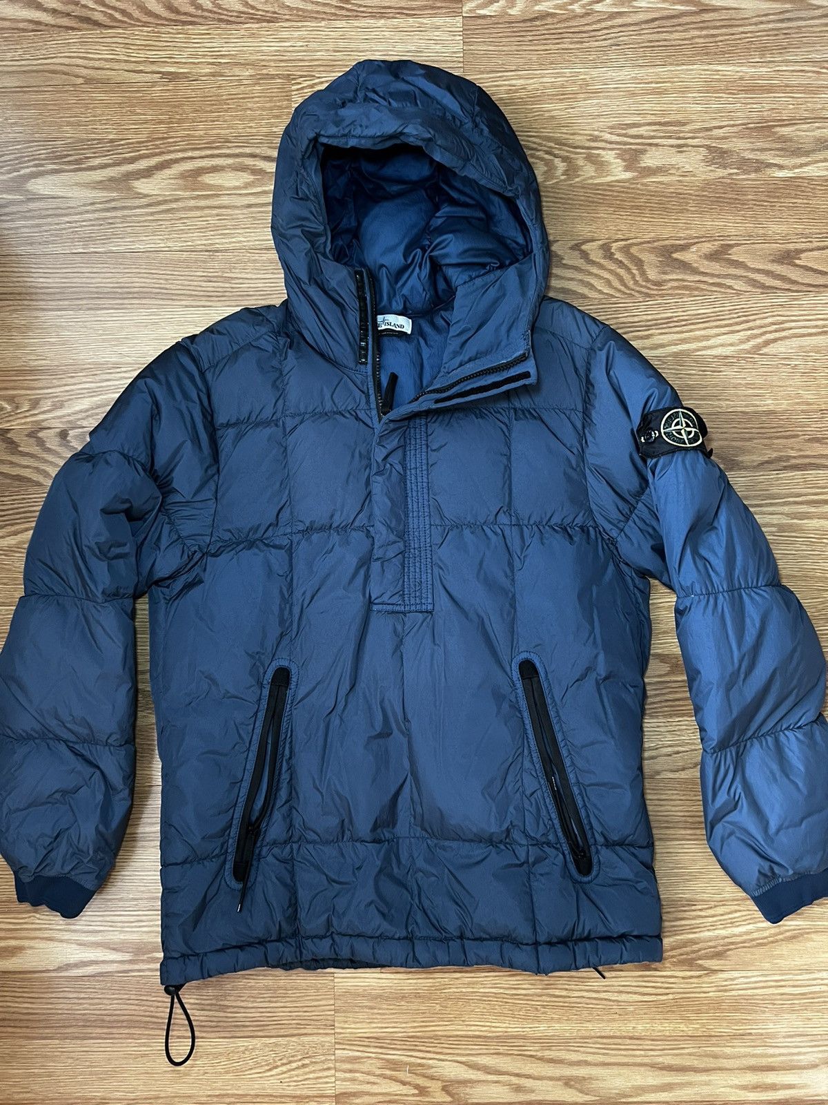 image of Stone Island Garment-Dyed Crinkle Reps Ny Down Half-Zip Navy in Blue, Men's (Size Small)