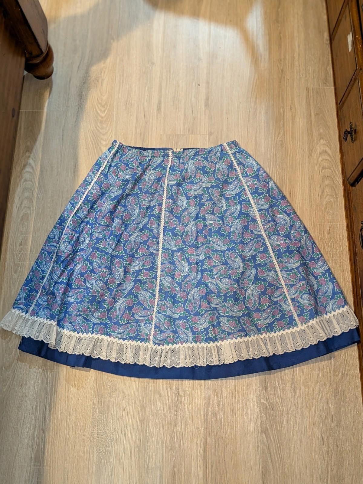 Handmade VTG 70s Handmade Reversible Peasant Cottage Prairie Skirt 18 Size 40" / US 18 - 5 Thumbnail