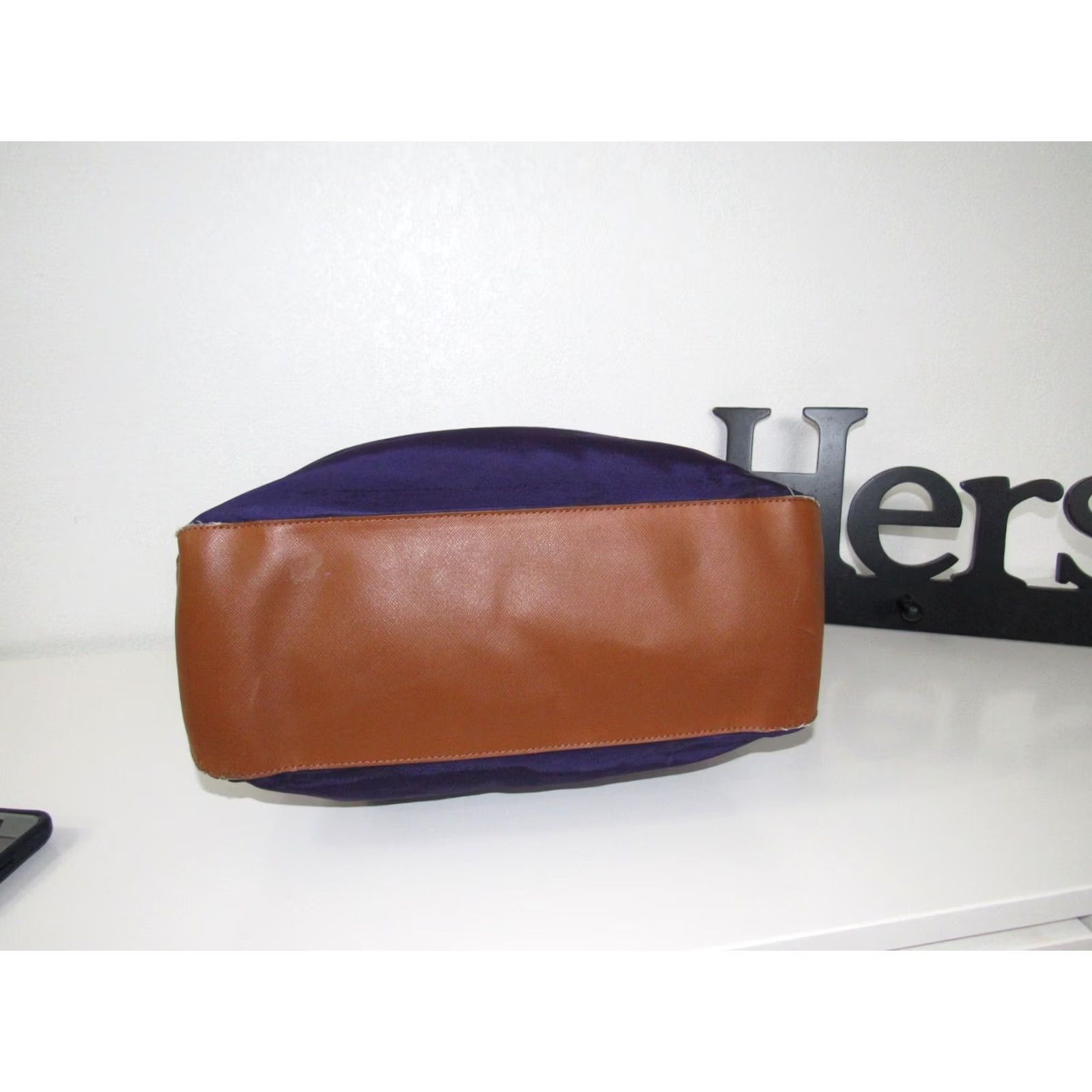 Michael Kors Michael Kors Purple Nylon Shoulder Bag with Brown Trims & Handle Women Size ONE SIZE - 4 Thumbnail