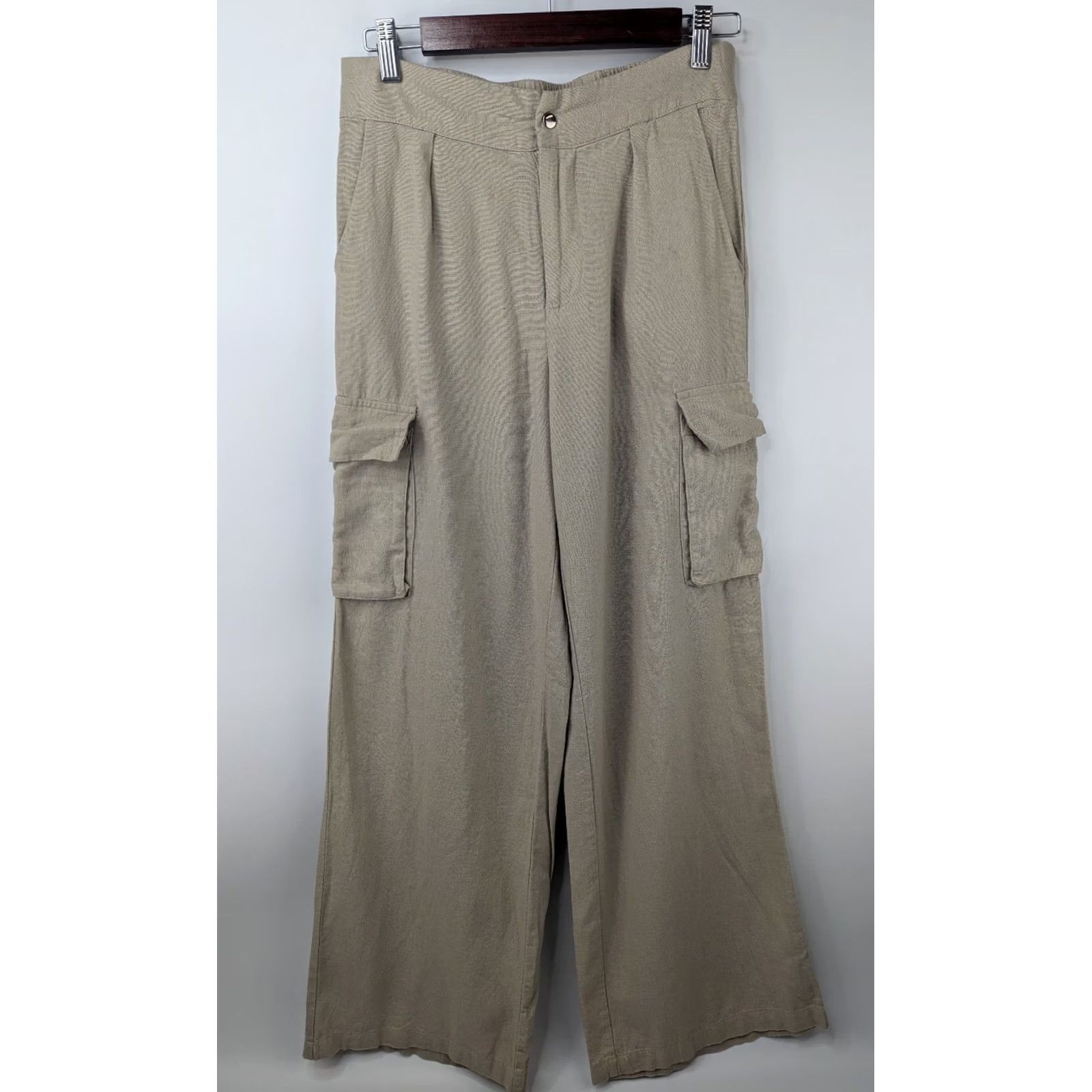 Vintage Tahari Women's Pants Beige Linen Blend Wide-Leg Cargo Size S Regular Coastal Vintage No Size 28" / US 6 / IT 42 - 2 Thumbnail