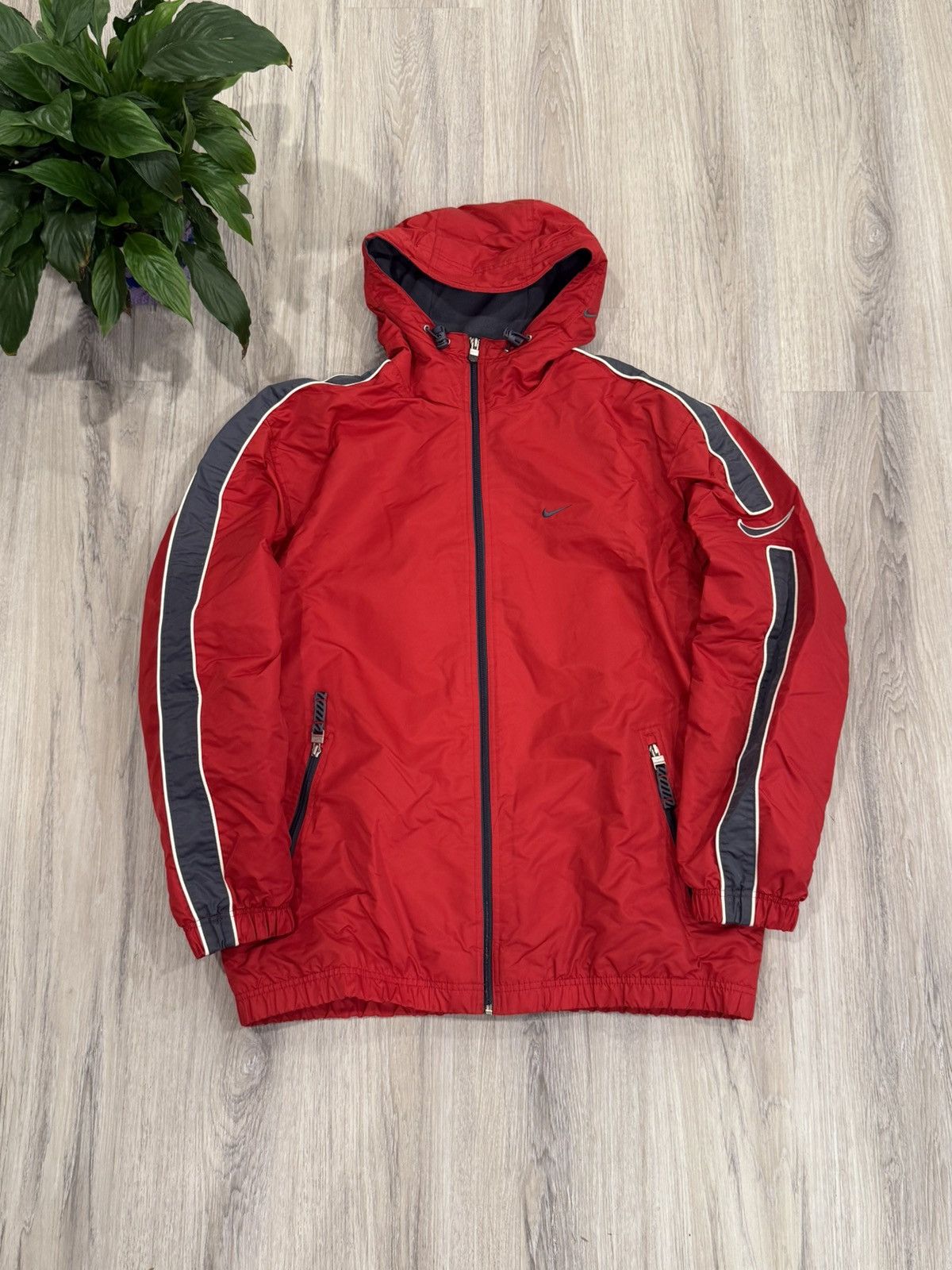 Nike × Vintage 2000s Nike Big Swoosh Stripe Heavy Jacket Size US L / EU 52-54 / 3 - 1 Thumbnail