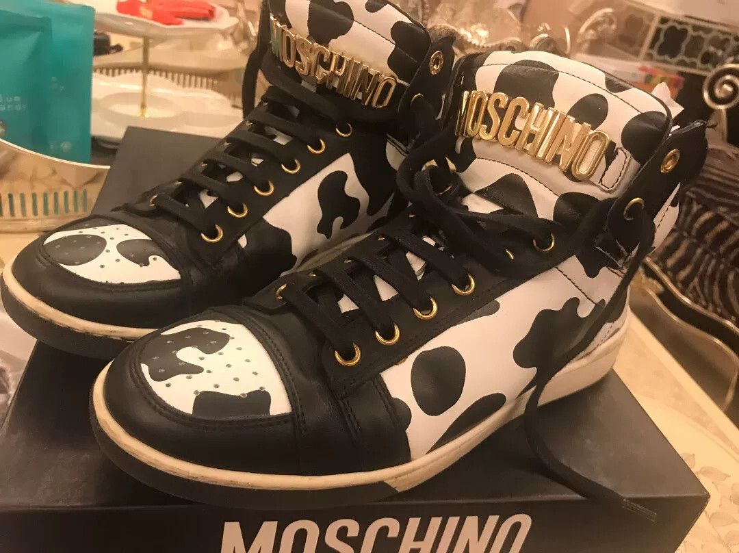 Moschino Moschino Cow Print Leather High-Top Sneakers Size US 7 / EU 40 - 3 Thumbnail