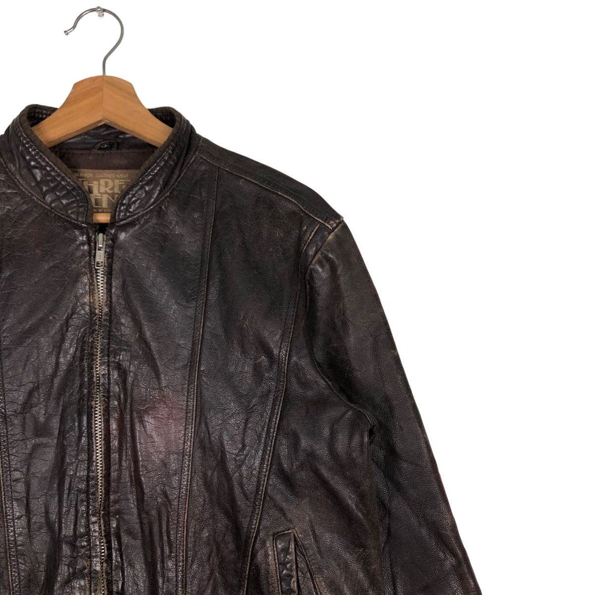 Japanese Brand 🔥Vtg Leather Jacket Three Man Japan Issey Miyake Japan Size US L / EU 52-54 / 3 - 6 Thumbnail