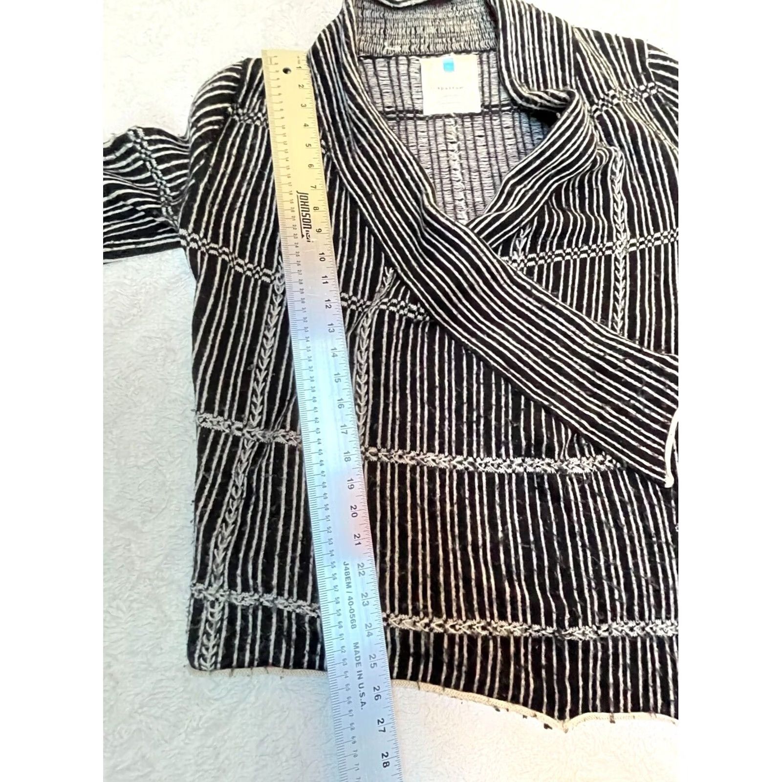 Arrow Sparrow Women Striped Lambswool Draped Open Front Cardigan Large Black Knit Sweater User-friendly Casual Fall Winter Size L / US 10 / IT 46 - 3 Thumbnail