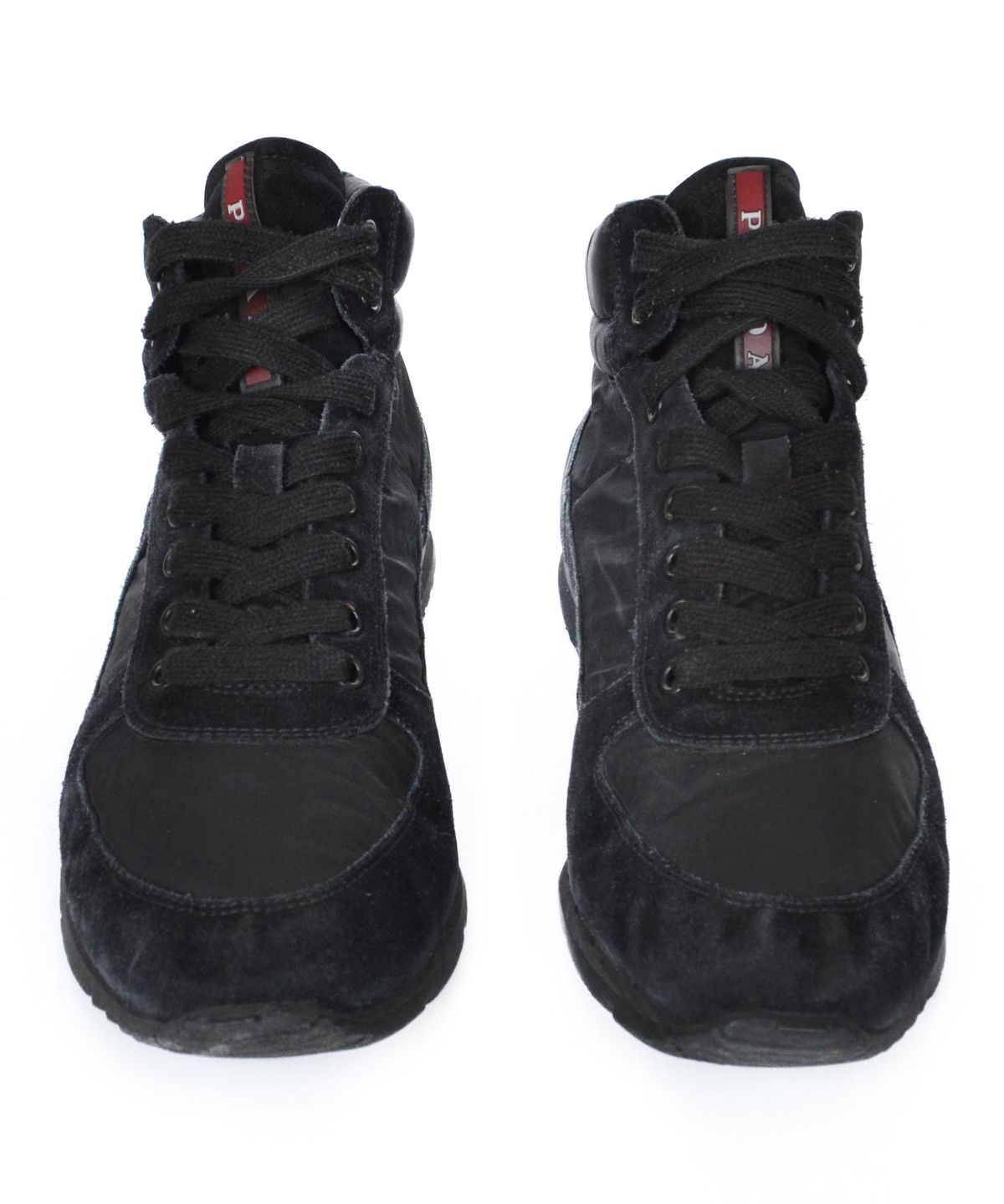 Prada 🔴 PRADA Boots Hi Top Sneakers Suede Nylon Red Tab Black Size US 8 / EU 41 - 3 Thumbnail