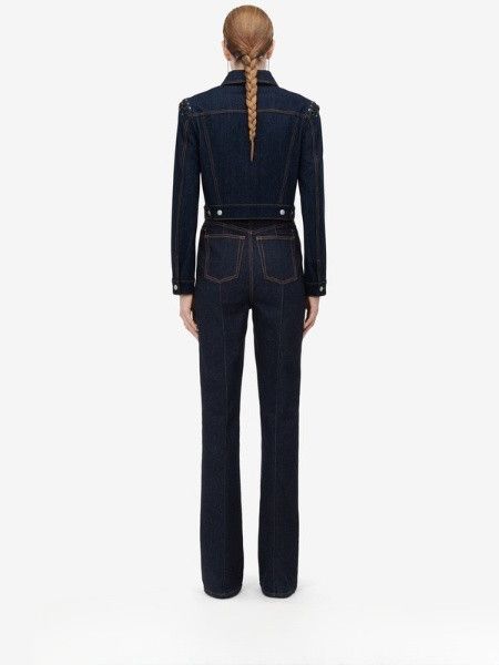 Alexander McQueen o1srvl11e0226 Lace Detail Cropped Denim Jacket In Blue Size XL / US 12-14 / IT 48-50 - 4 Thumbnail