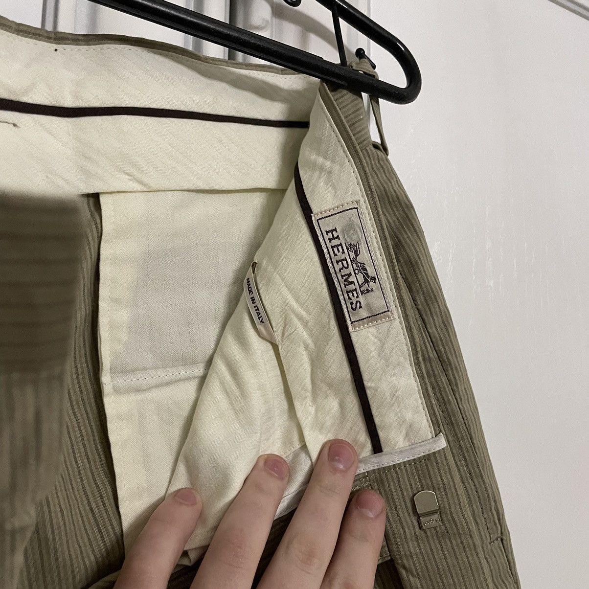 Hermes Vintage Hermes Beige Striped Cotton-Linen Casual Pants Size US 33 - 13 Thumbnail