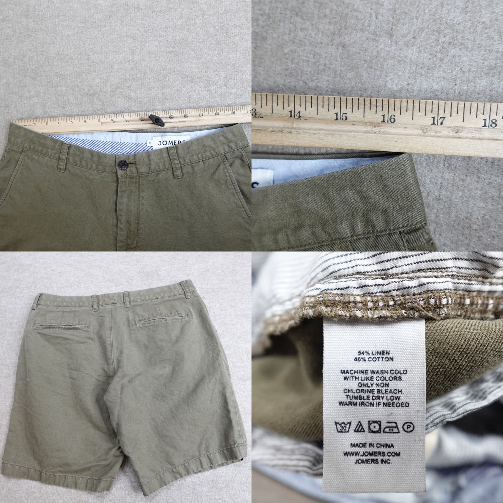 Olive Jommers Mens Chino Shorts 33 Green Olive Solid Linen Blend Baird McNutt Size US 32 / EU 48 - 8 Thumbnail