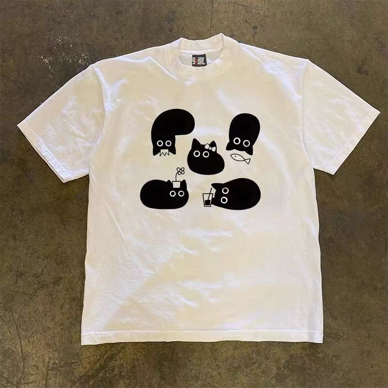 Japanese Brand White casual retro cute cat print t-shirt Size US M / EU 48-50 / 2 - 1 Thumbnail