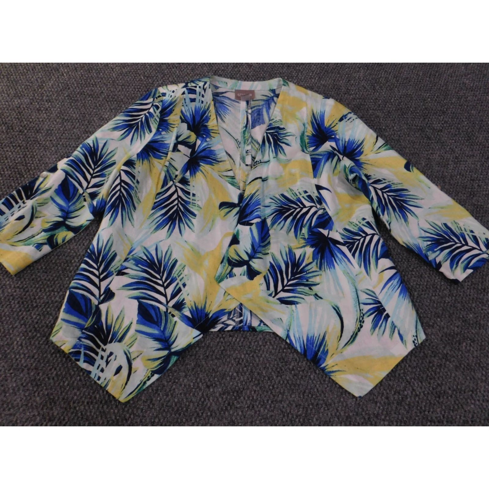 Vintage Chico's Jacket Blue Floral Open Linen Knit Relaxed Linen Lining Women Casual Beach Winter Regular Size 1 Long Sleeve Mid-Length Size XS / US 0-2 / IT 36-38 - 5 Thumbnail