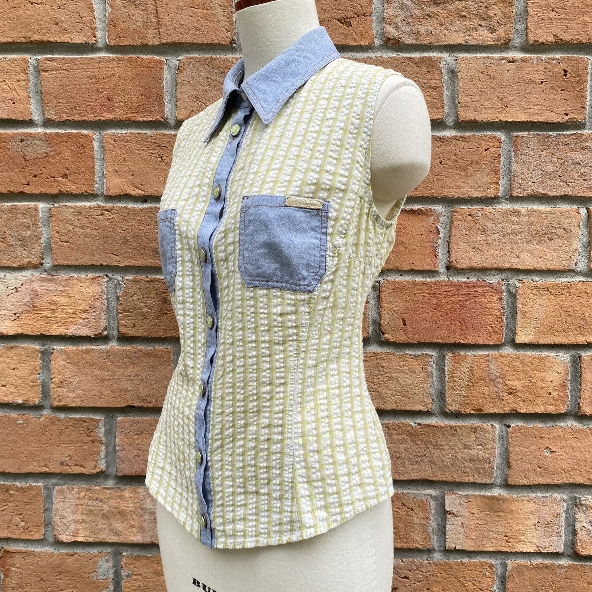 Dolce & Gabbana D&G Green Stripe Sleeveless Blouse with Denim Collar Size M / US 6-8 / IT 42-44 - 3 Thumbnail