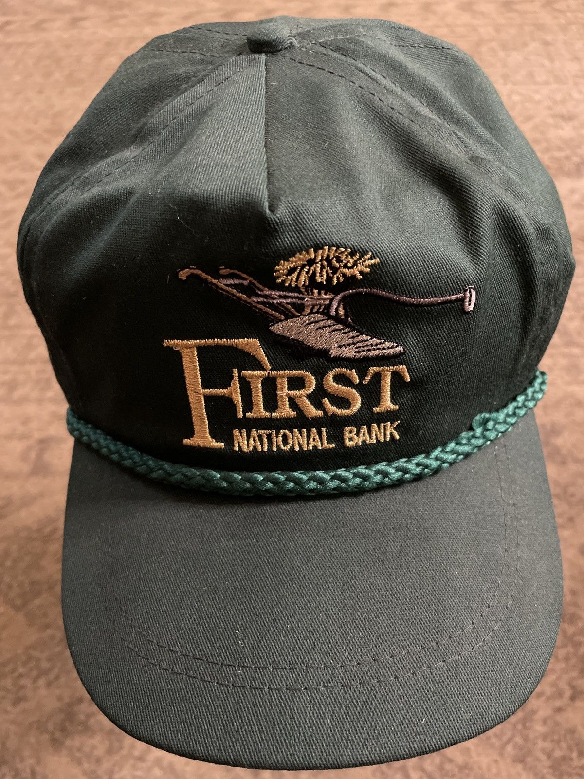 Vintage First National Bank trucker hat cap Kansas Strapback roped 🇺🇸 Size ONE SIZE - 1 Thumbnail