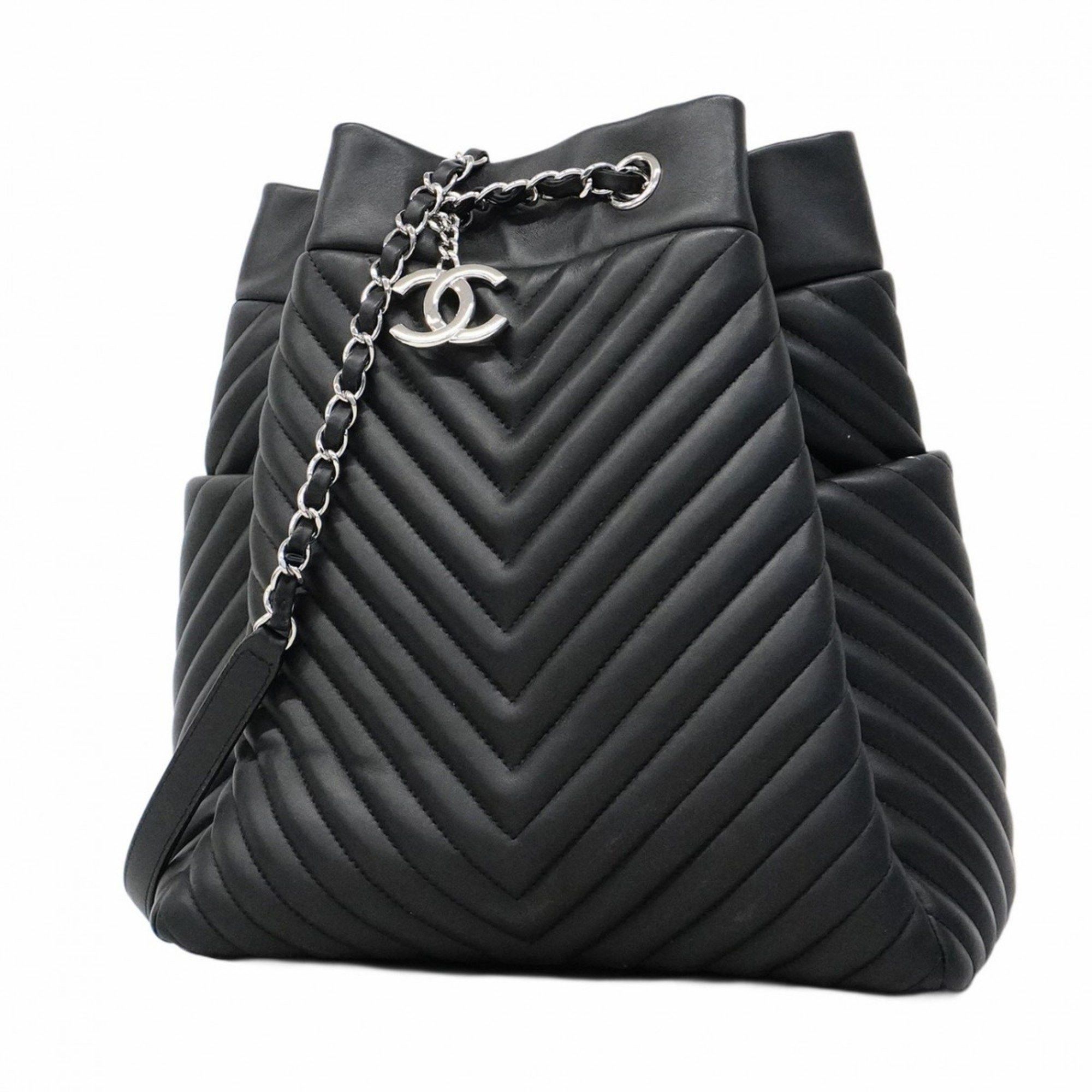 Chanel Shoulder Bag V Stitch Chain Lambskin Black Women's