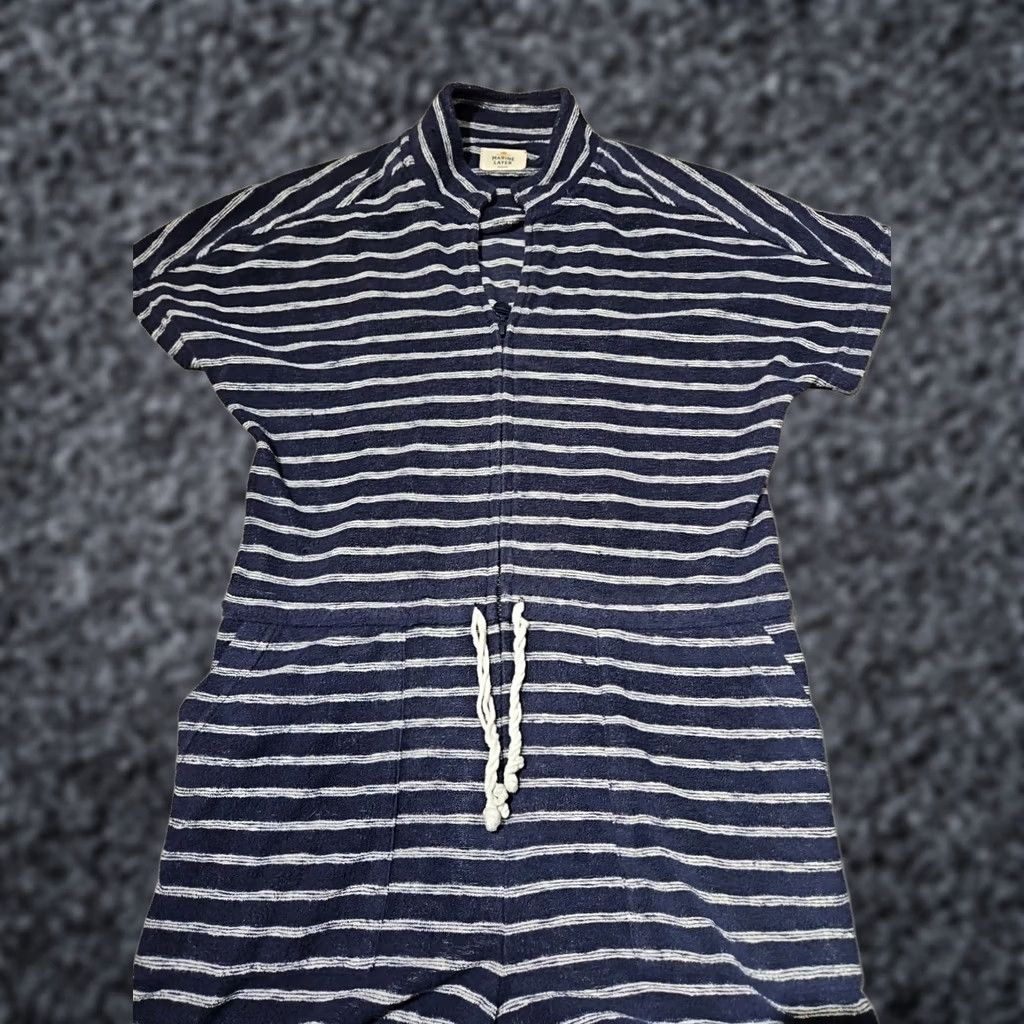 Marine Layer VINTAGE Marine Layer Shirt Romper Womens Medium Blue Stripe Drawstring Zip One Piece Size 32" / US 10 / IT 46 - 1 Thumbnail