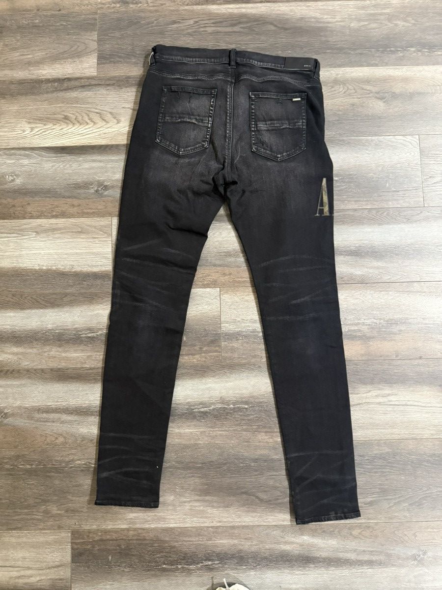 Amiri Amiri Camo Leather Logo Applique Distressed Denim Size US 38 / EU 54 - 2 Thumbnail