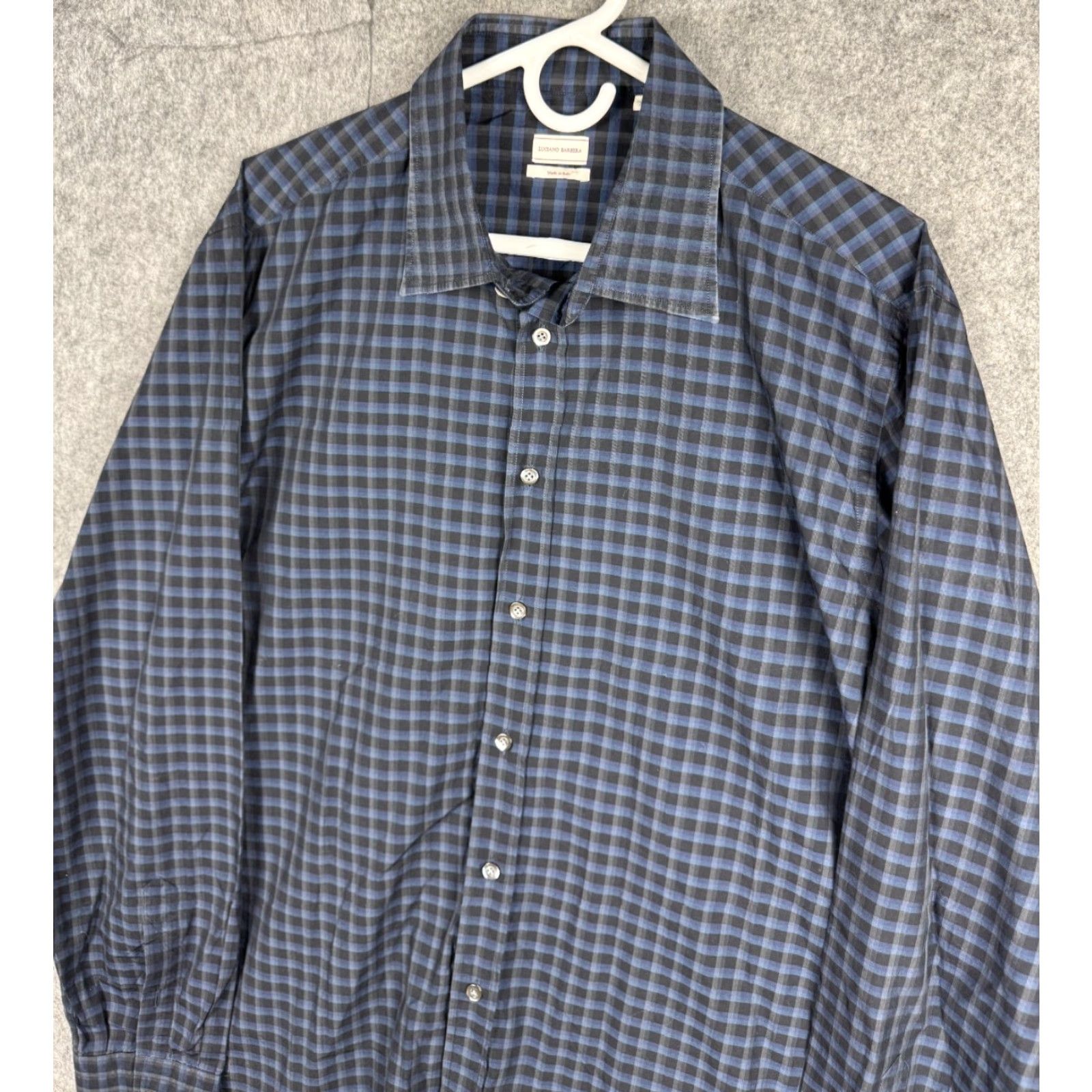 Vintage Luciano Barbera Dress Shirt Men's XL Plaid Blue Black 100% Cotton Italy Button Collar Spread Shirt Regular Mens Size 46R - 2 Thumbnail