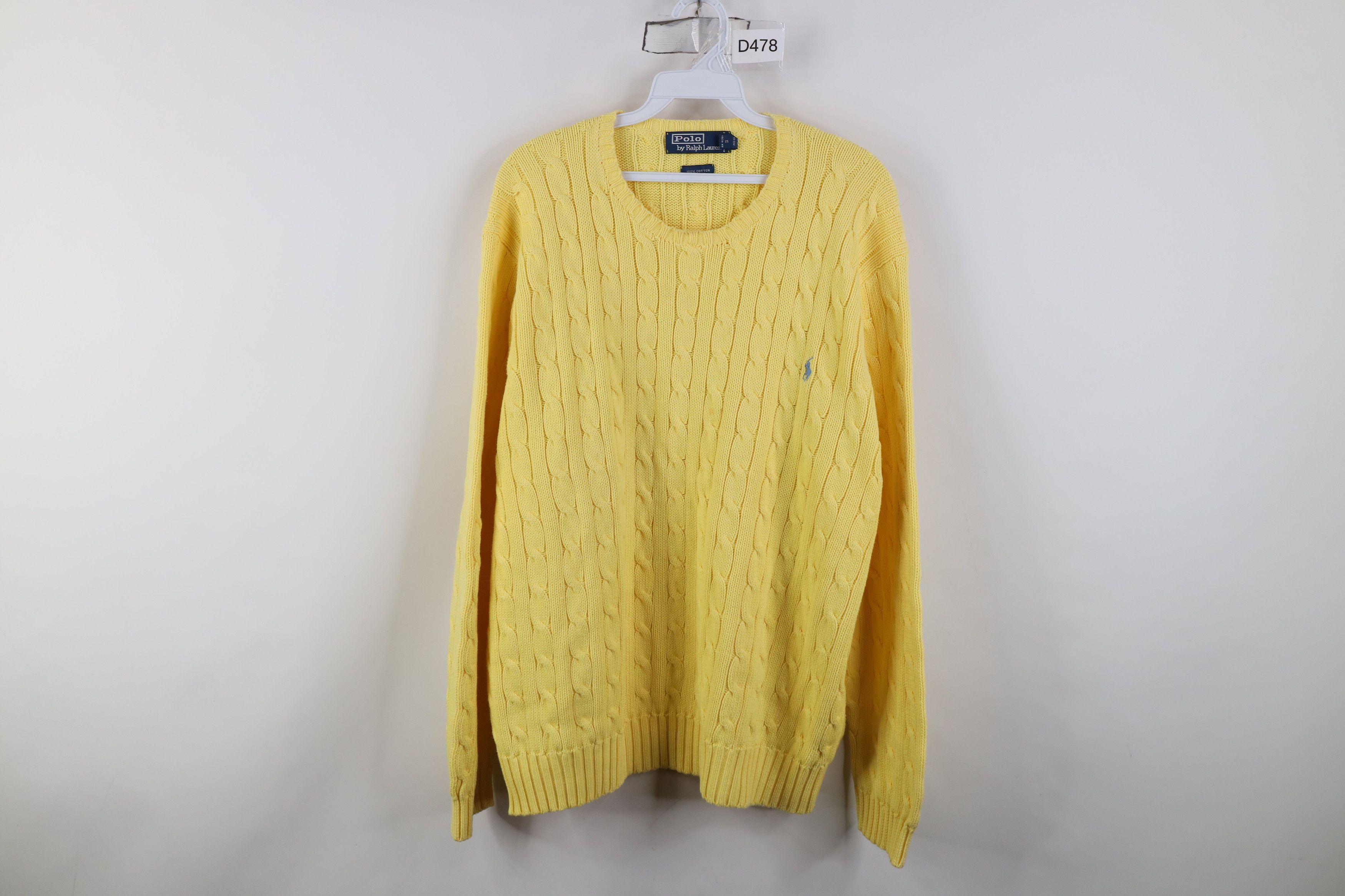 Ralph Lauren Vintage 90s Ralph Lauren Cable Knit Crewneck Sweater Yellow Size US XL / EU 56 / 4 - 1 Thumbnail