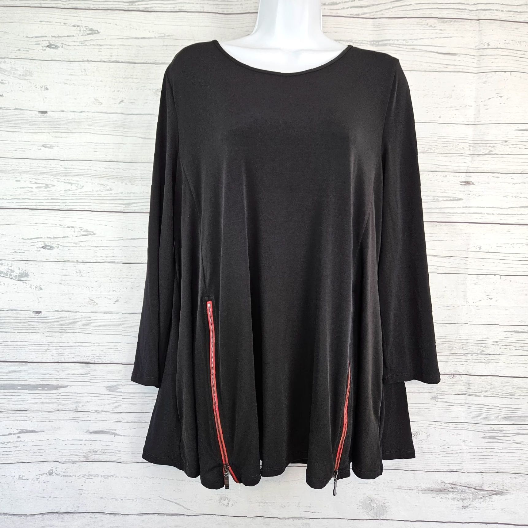 Vintage VINTAGE IC by Connie K Womens Blouse L Black Red Zipper Detail Size L / US 10 / IT 46 - 2 Thumbnail