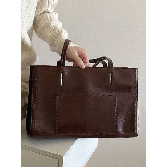 Other Brown Faux Leather Tote Bag With Double Handles & Front Pock Size ONE SIZE - 3 Thumbnail