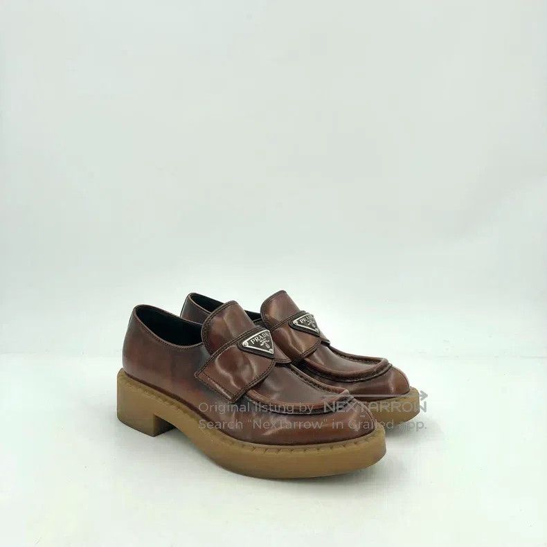 Prada Prada Brown leather triangle thick-soled casual loafers Size US 4.5 / IT 34.5 - 2 Thumbnail