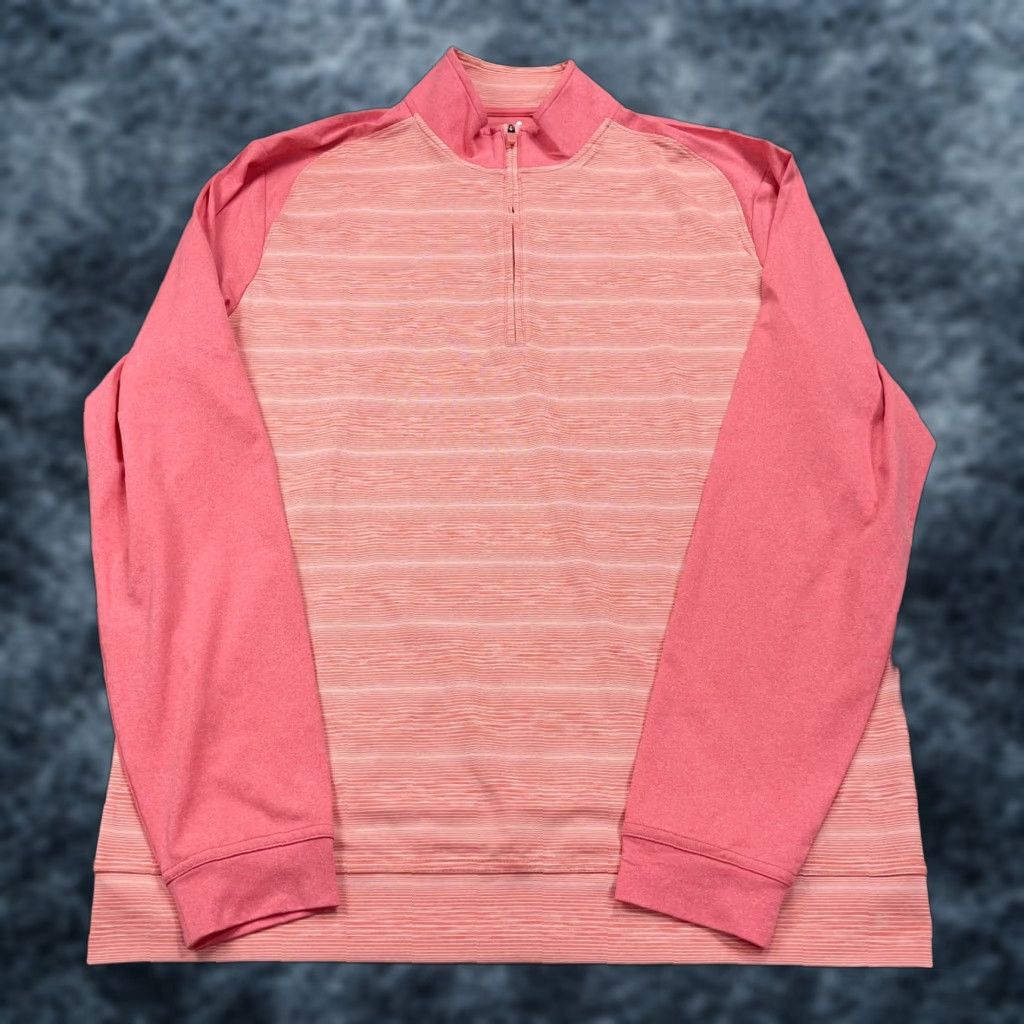johnnie-O johnnie-O Jacket Mens M Pink 1/4 Zip Stretch Golf Striped Activewear Regular Fit Long Sleeve Size US M / EU 48-50 / 2 - 1 Thumbnail