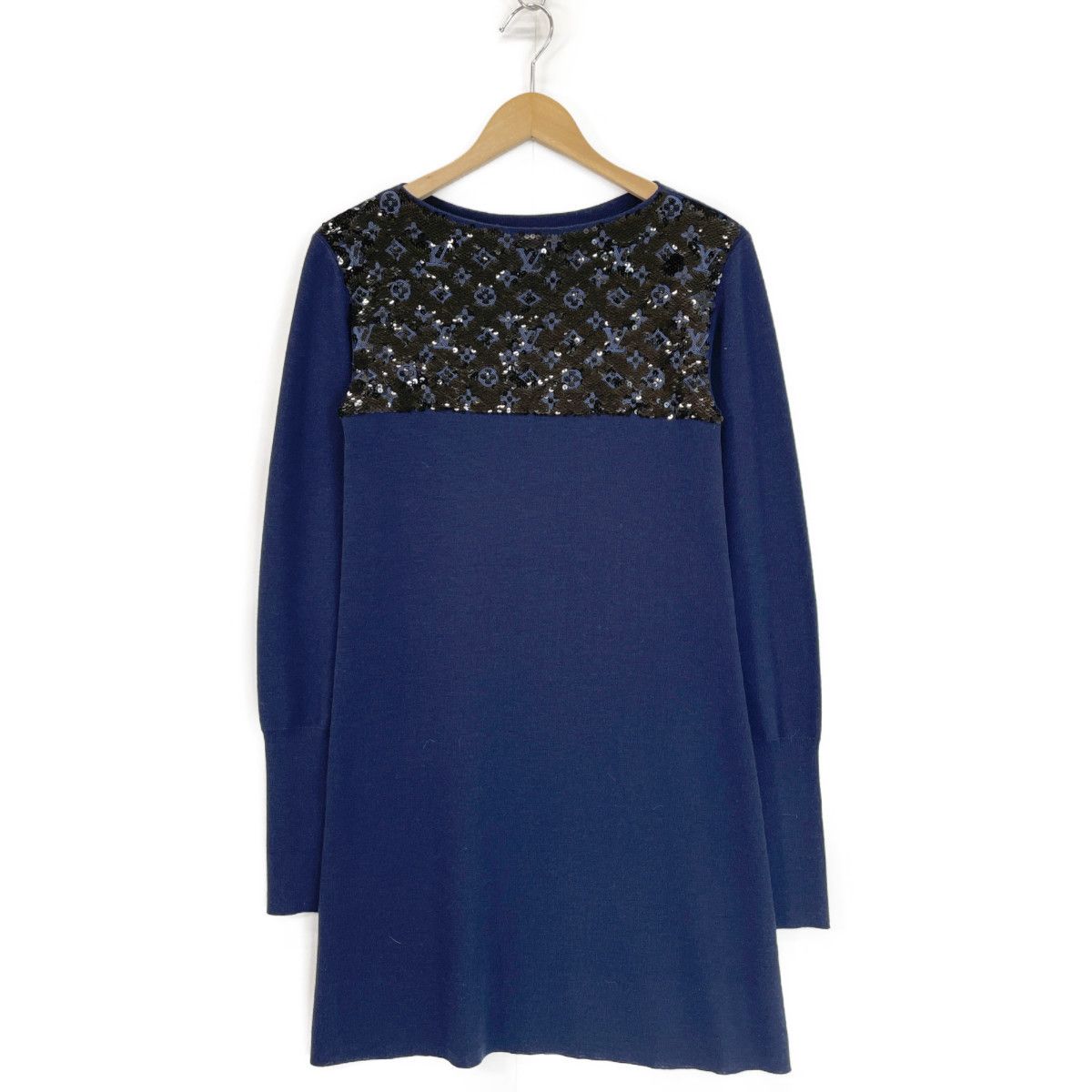 image of Louis Vuitton Silk Sequin Monogram Dress in Navy, Women's (Size XS)