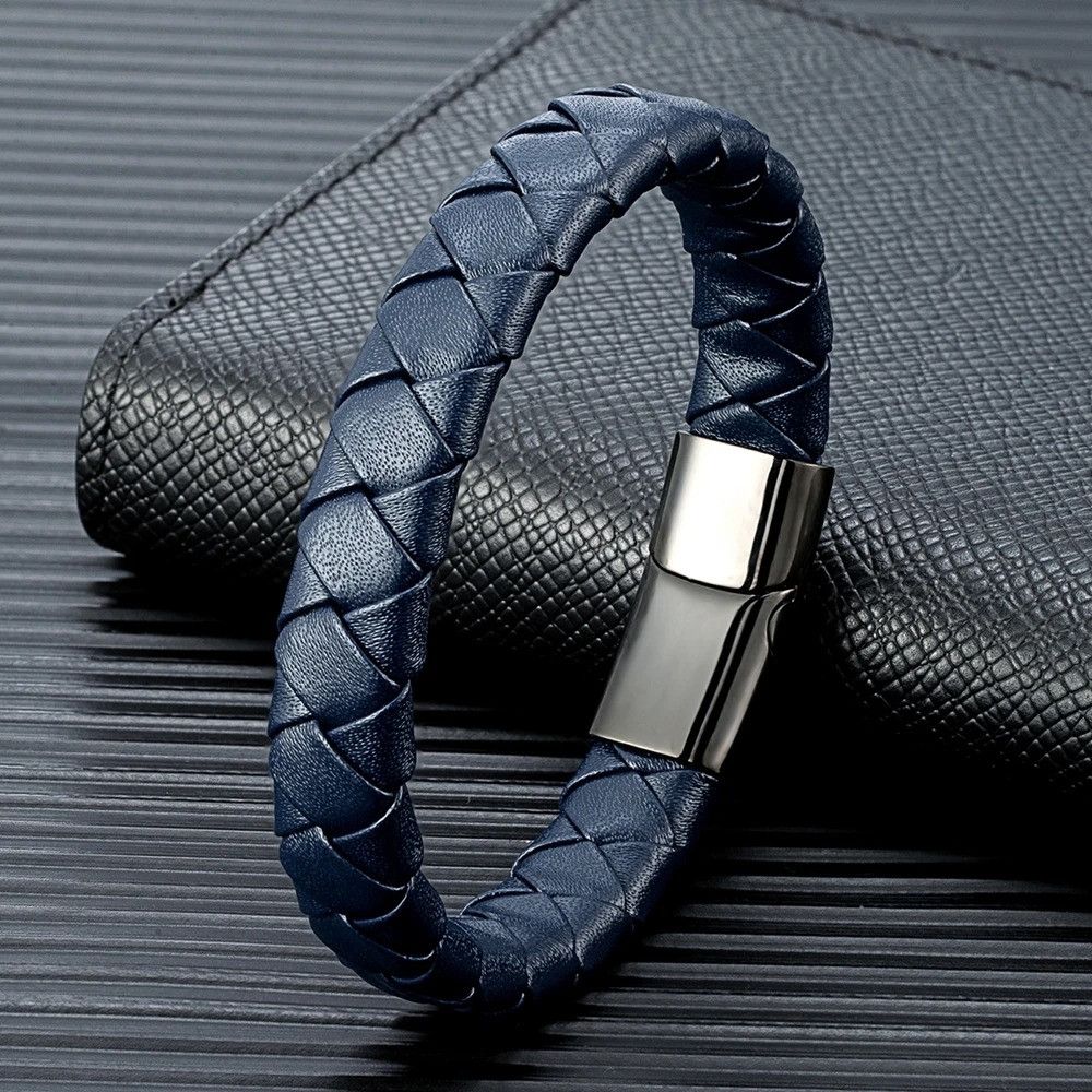 Other Braided Leather Bracelet Magnetic Buckle Cuff Gift For Him Size ONE SIZE - 4 Thumbnail