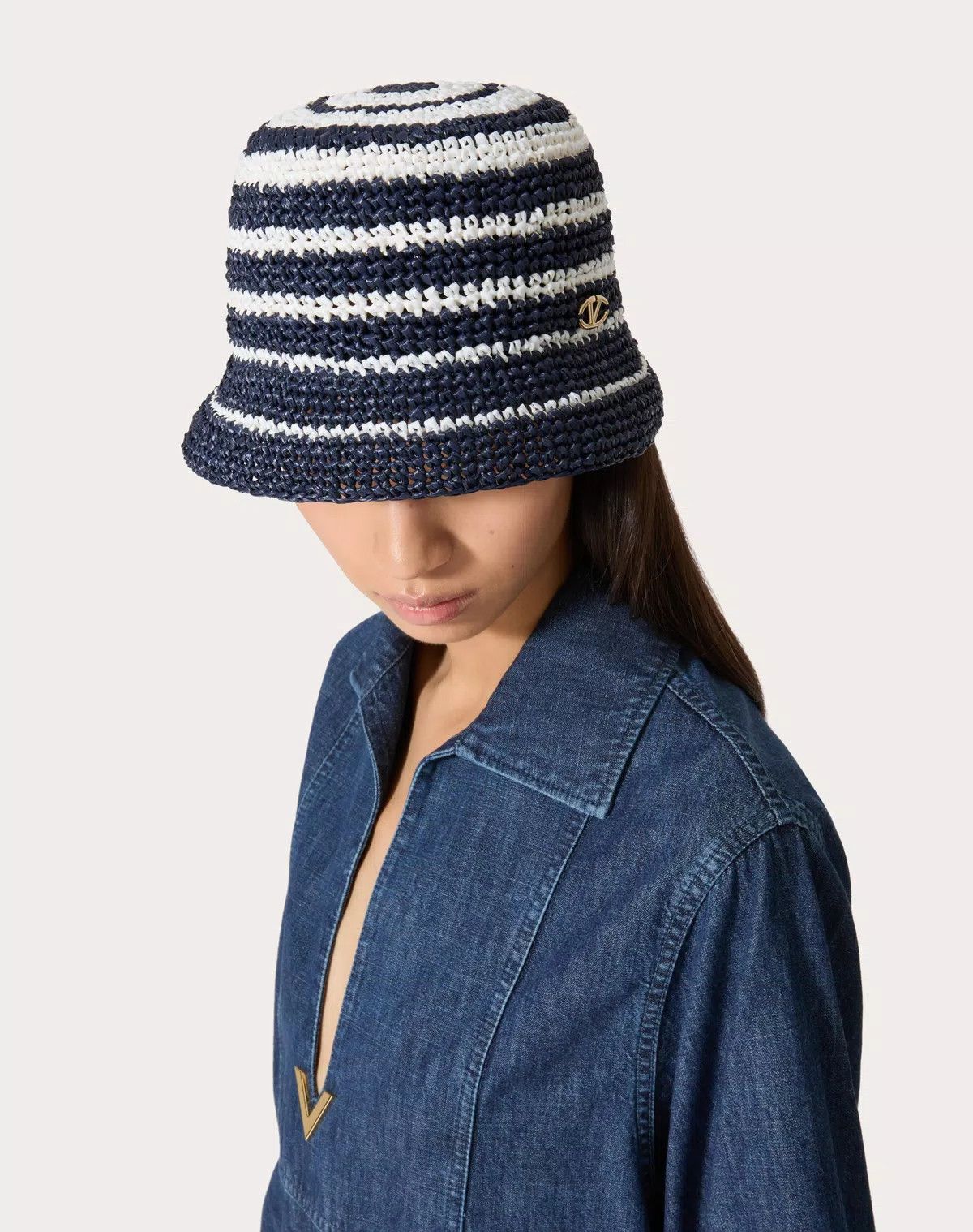 Valentino oc11z0725 Size:Medium/Bucket Hat In Raffia in Blue/white Size ONE SIZE - 5 Thumbnail
