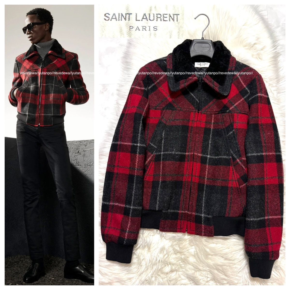 Saint Laurent Paris Saint Laurent Paris, fur collar, check pattern jacket Size US S / EU 44-46 / 1 - 1 Thumbnail