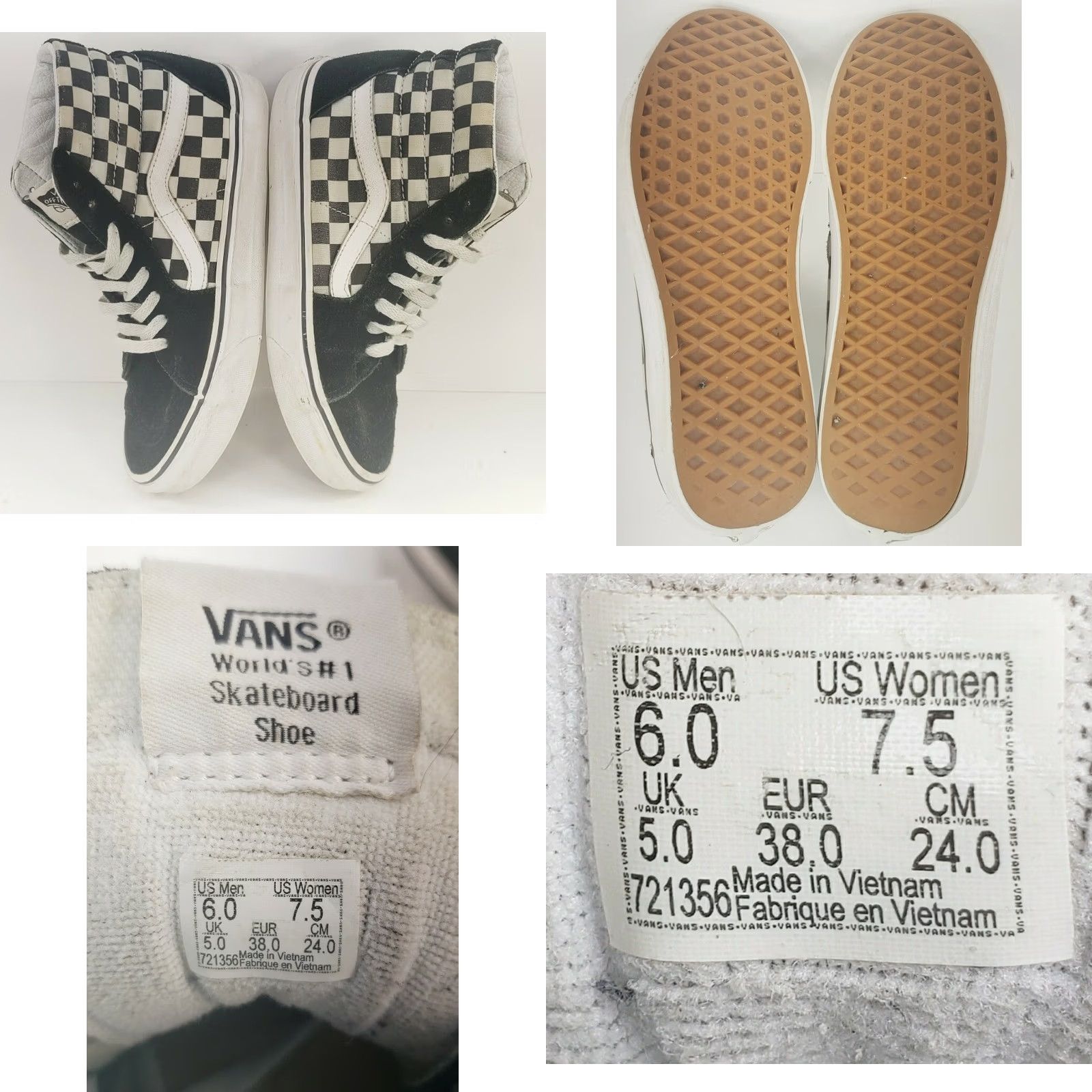Vans VANS HIGH TOP SNEAKERS SHOES BLACK SUEDE B/W CHECKERBOARD MEN’S 6 WOMEN’S 7.5 Size M / US 6-8 / IT 42-44 - 8 Thumbnail