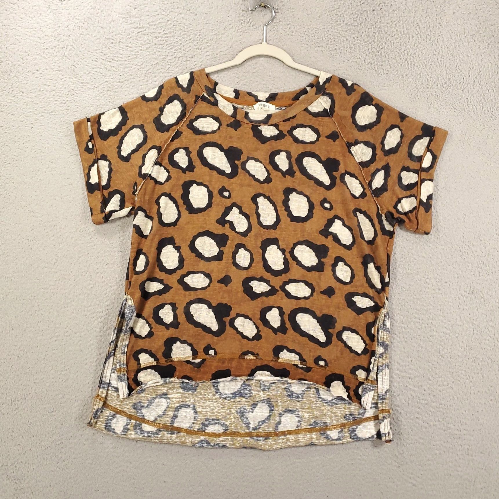 B Sides UMGEE Blouse Women Small Brown White Leopard Print Slit Sides Size S / US 4 / IT 40 - 2 Thumbnail