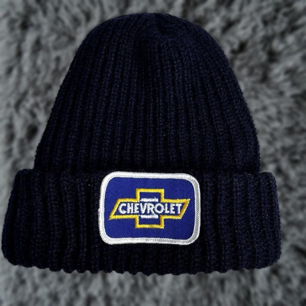 Vintage VINTAGE Chevrolet Beanie Hat Patch Dark Navy Blue 80’s Knit Winter Beanie Men One Size Blue Knit Winter 80s Mens Size ONE SIZE - 1 Thumbnail