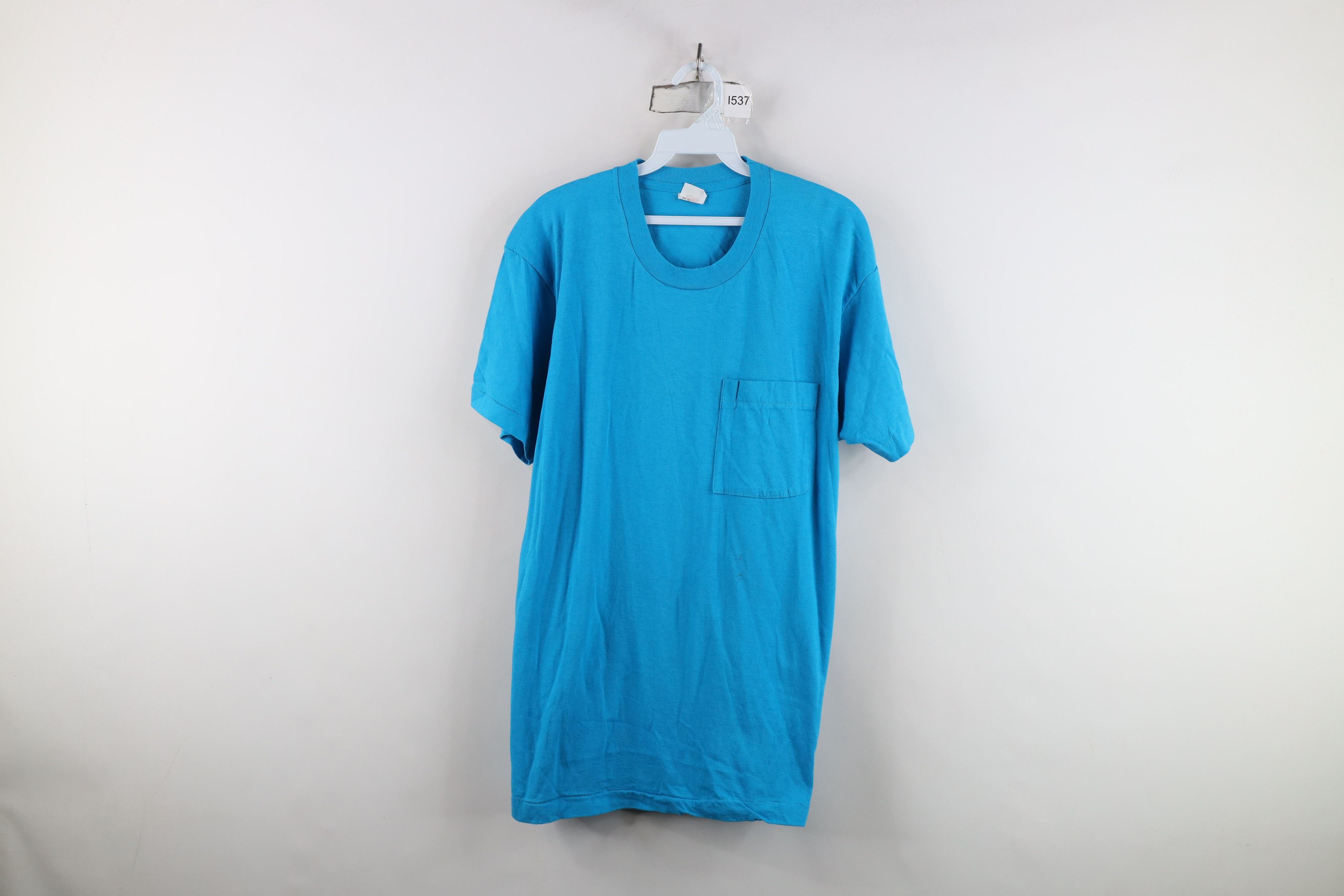 Vintage Vintage 90s Streetwear Blank Cotton Pocket T-Shirt Blue USA Size US L / EU 52-54 / 3 - 1 Thumbnail