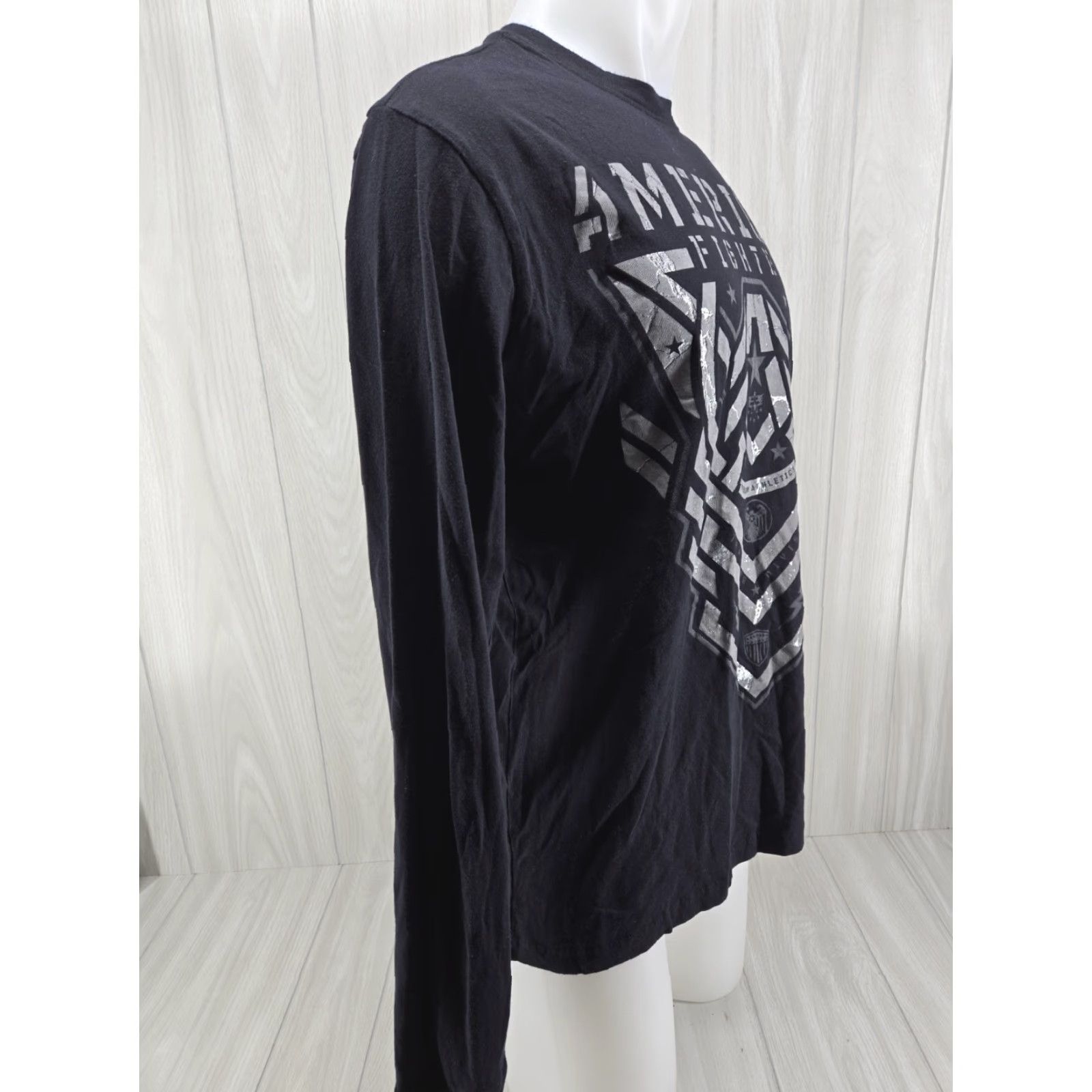 Vintage American Fighter Shirt Mens Large Black Long Sleeve Graphic MMA Size US L / EU 52-54 / 3 - 6 Thumbnail