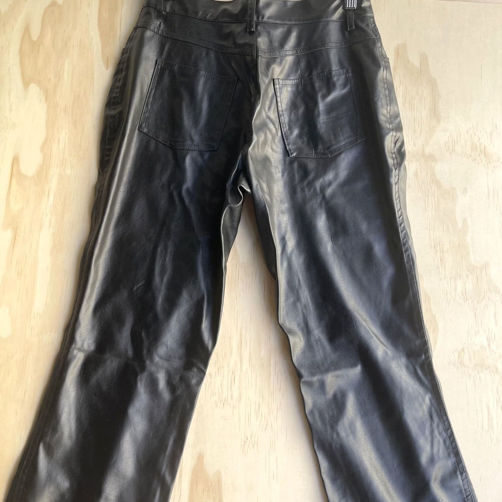 Vintage Louise Paris Dress Pants Womens 5 Black Faux Leather Zip Straight Leg Lined Size 27" / US 4 / IT 40 - 4 Thumbnail