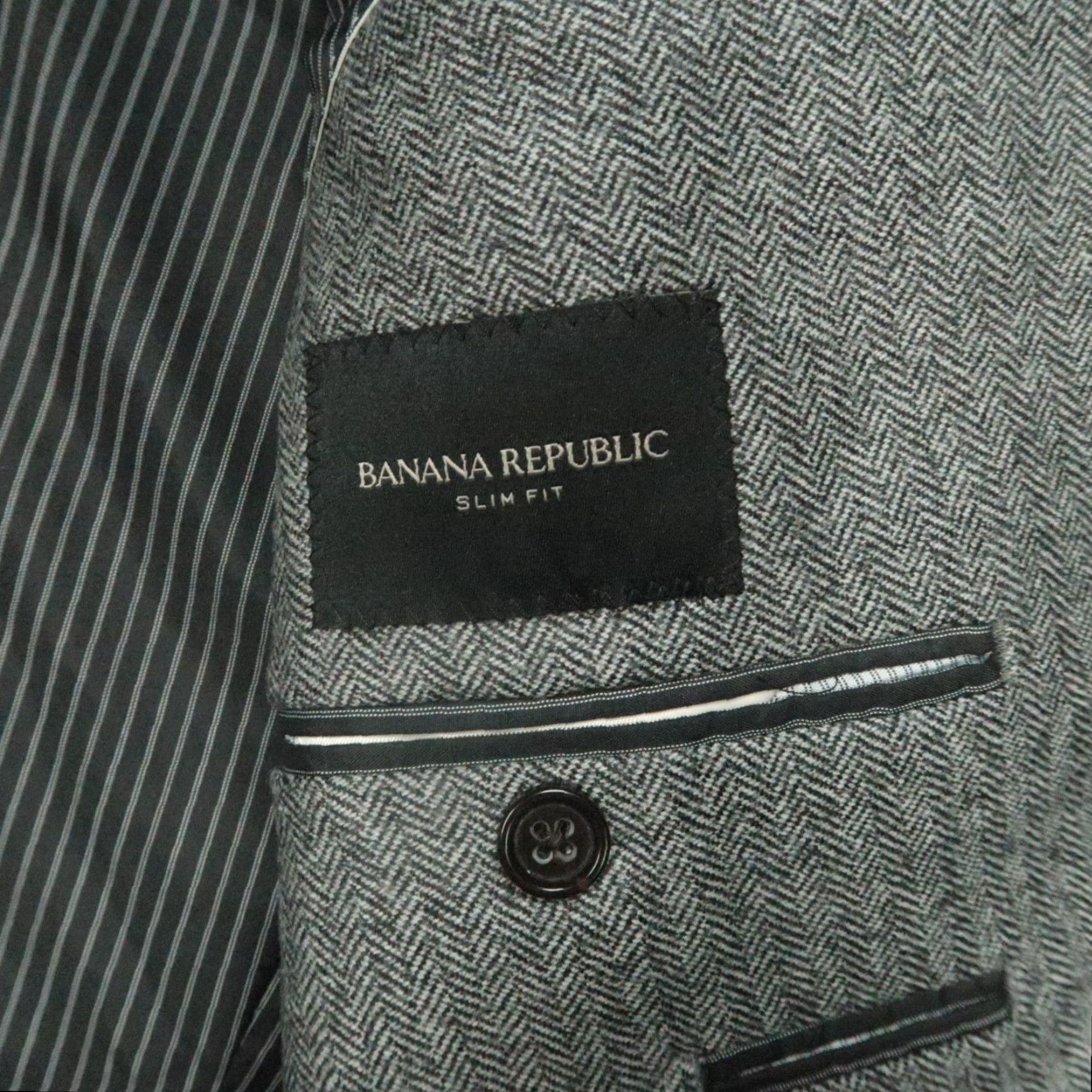 Banana Republic Banana Republic Blazer Men 42S Gray Herringbone Slim Wool Two-Button Notch Lapel Vintage No Size 42R - 5 Thumbnail