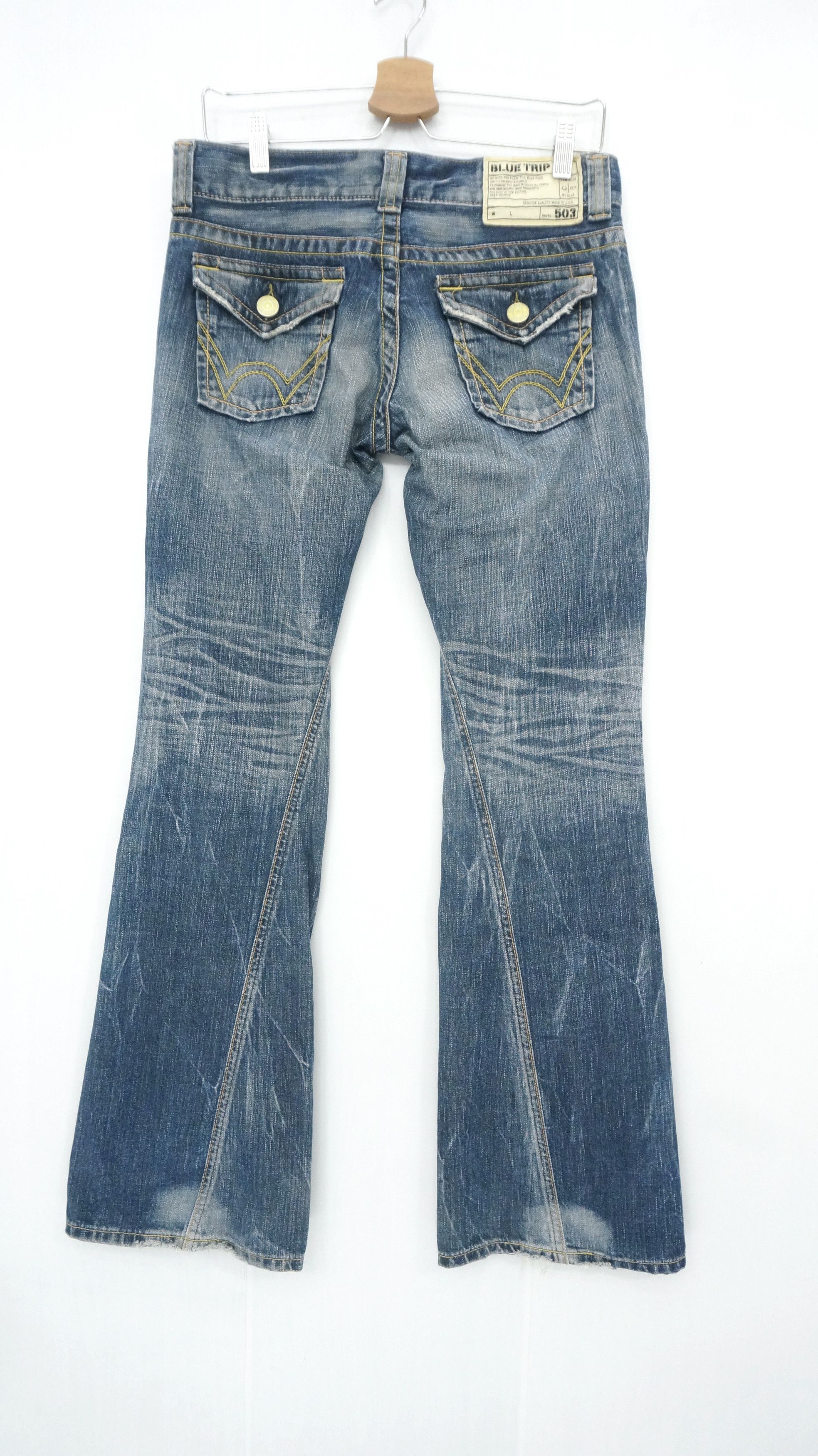 Japanese Brand 🔥 Flared EDWIN Bluetrip Yellow Stitch Ladies Rare Size 29" - 3 Thumbnail