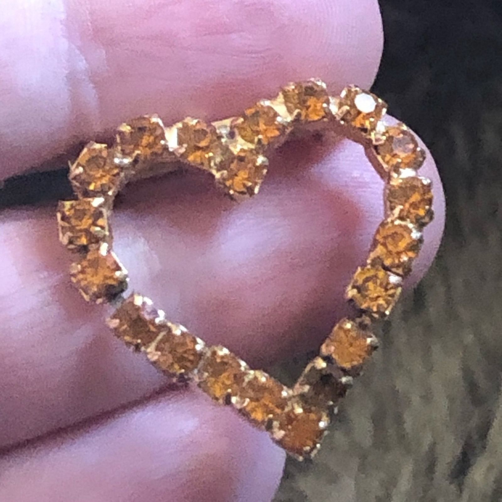 Vintage Vintage 70s amber rhinestone heart brooch pin Size ONE SIZE - 2 Thumbnail