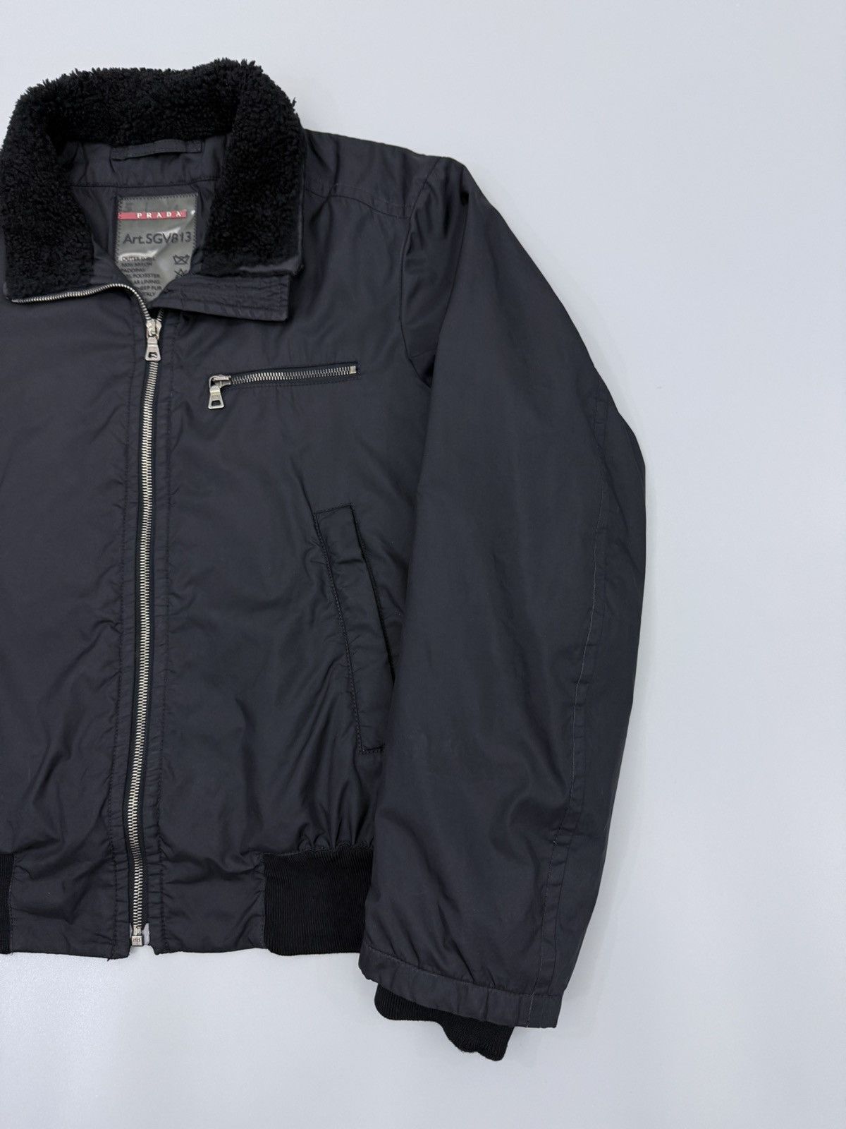 Prada 🔥Archived🔥90s PRADA Padded Dyed Sheep Fur Black Nylon Bomber Size US M / EU 48-50 / 2 - 2 Thumbnail