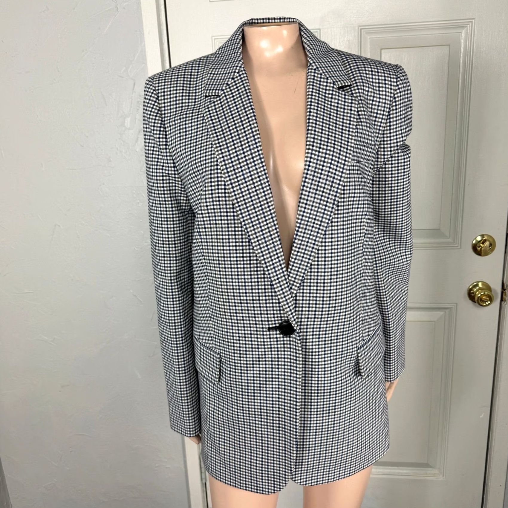 Madewell Madewell Jacket 10 Blue Kline Womens Blazer NS387 Plaid Button Viscose wool Size L / US 10 / IT 46 - 2 Thumbnail