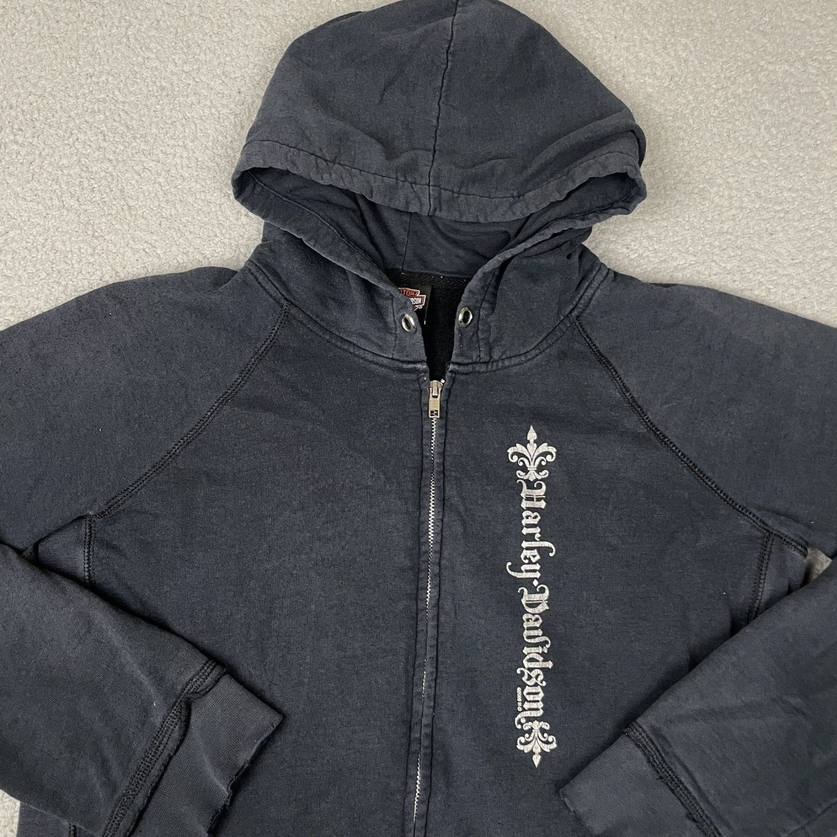 Harley Davidson VINTAGE Harley-Davidson Hoodie Adult M Black Zip Up Studded Distressed Wings M Womens Size M / US 6-8 / IT 42-44 - 2 Thumbnail