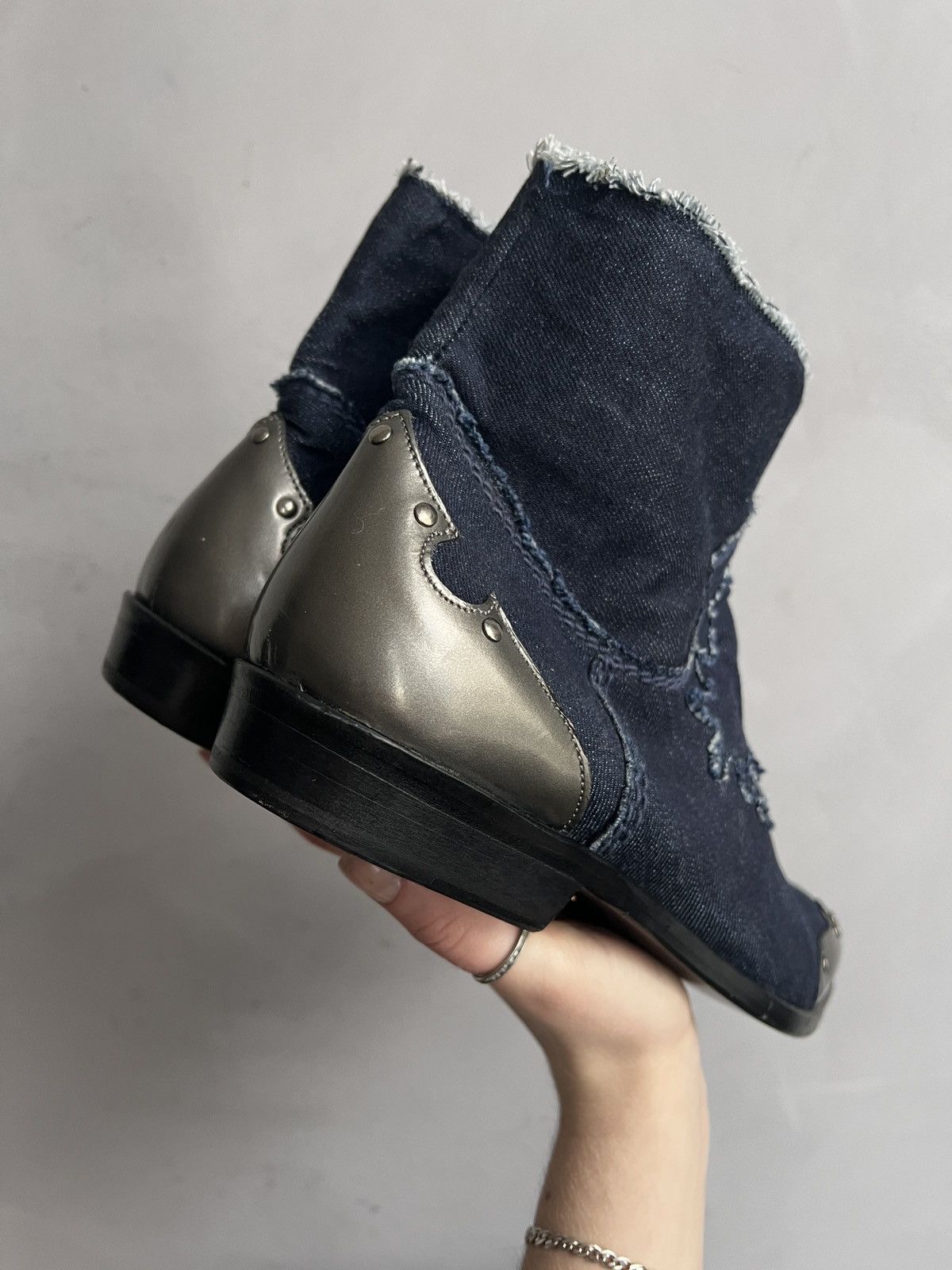 If Six Was Nine Western denim distressed cowboy guidi style boots y2k Size US 9 / EU 42 - 4 Thumbnail