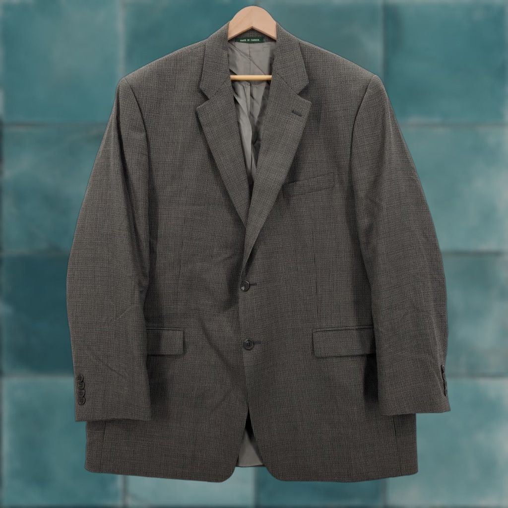 Ralph Lauren VINTAGE Lauren Ralph Lauren Blazer Mens 48L Brown Gray Wool Houndstooth Two-Button Coat Size 48R - 1 Thumbnail