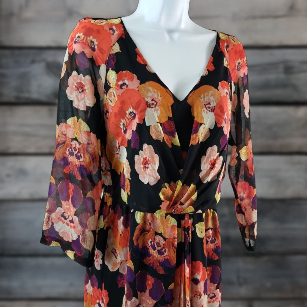 Vintage Broadway & Broome Womens Dress Size 4 Black Floral 3/4 Sleeve V-Neck Short Dress Size S / US 4 / IT 40 - 1 Thumbnail