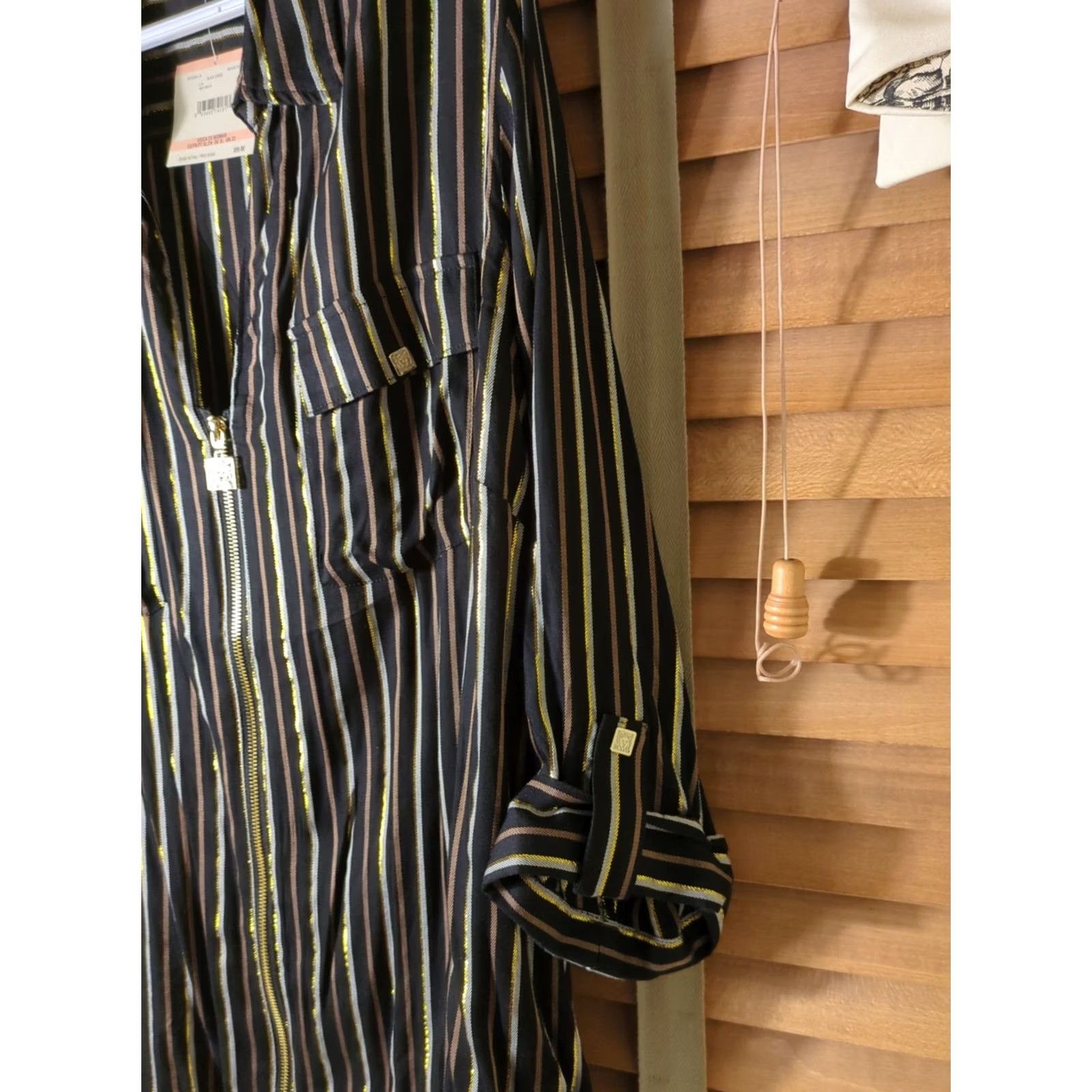 Anne Klein Anne Klein Blouse 3/4 Sleeve Full Zip Striped Multicolor Gold Accents NWT Plus 2XL Women’s Shirt Size XXL / US 16-18 / IT 52-54 - 4 Thumbnail