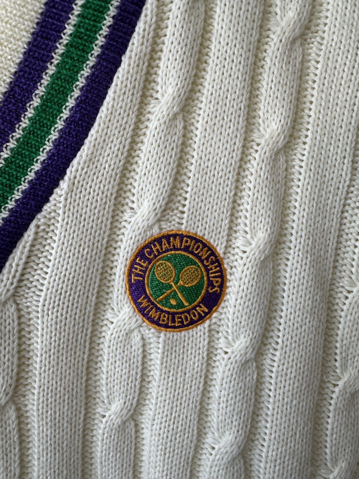 Other RARE Vintage WIMBLEDON Tennis Sweater V-Neck Cable Knit Size US L / EU 52-54 / 3 - 7 Thumbnail