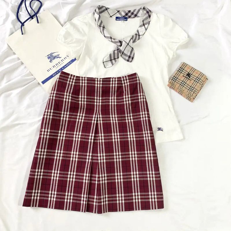 Burberry Pink Plaid Cotton Blend Skirt