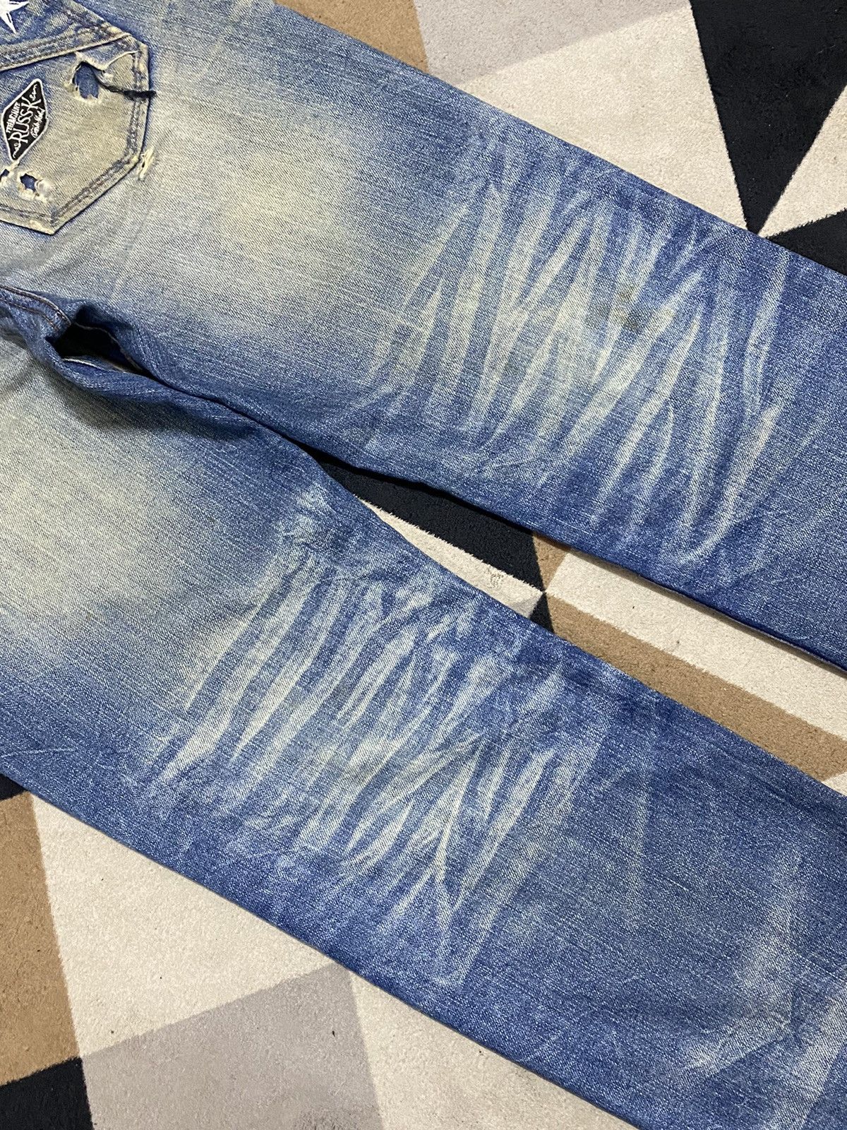 Japanese Brand Vintage Japanese Ruskk Whisker Patched Blue Wash Loose Jeans Size US 30 / EU 46 - 8 Thumbnail