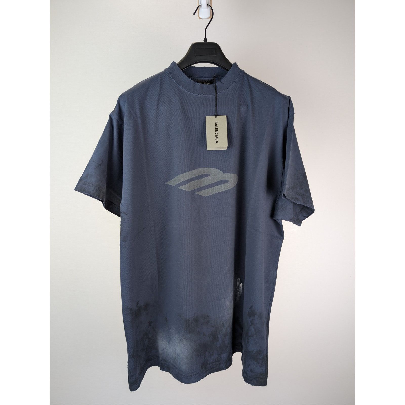 Balenciaga o1rshd1 3B Stencil Oversized Vintage Jersey T-Shirt in Blue Size US M / EU 48-50 / 2 - 2 Thumbnail