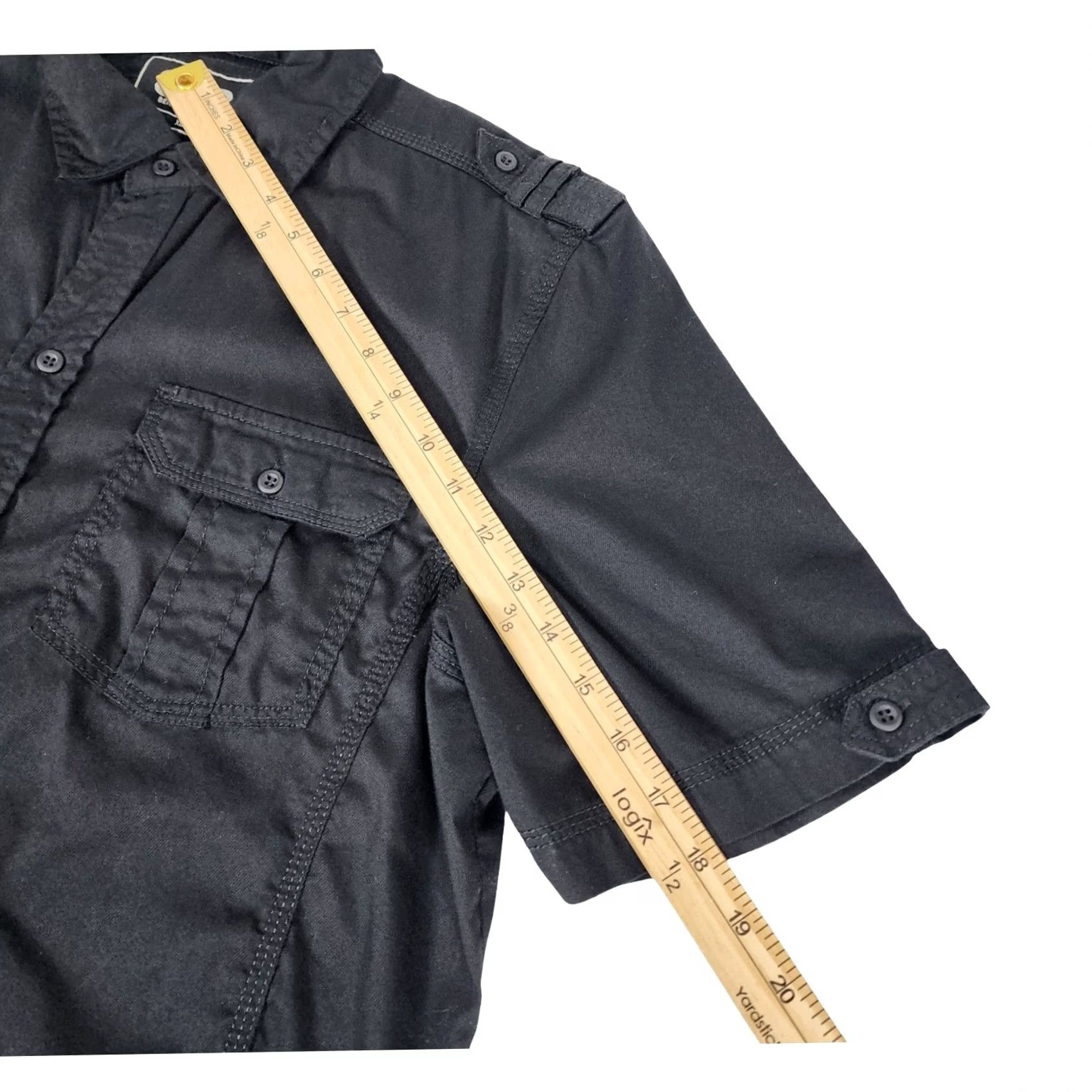 Vintage Benjamin Black Mens XL Black Short Sleeve Button-Up Shirt Utility Chest Pockets Epaulettes Straps Casual Workwear Size US XL / EU 56 / 4 - 5 Thumbnail